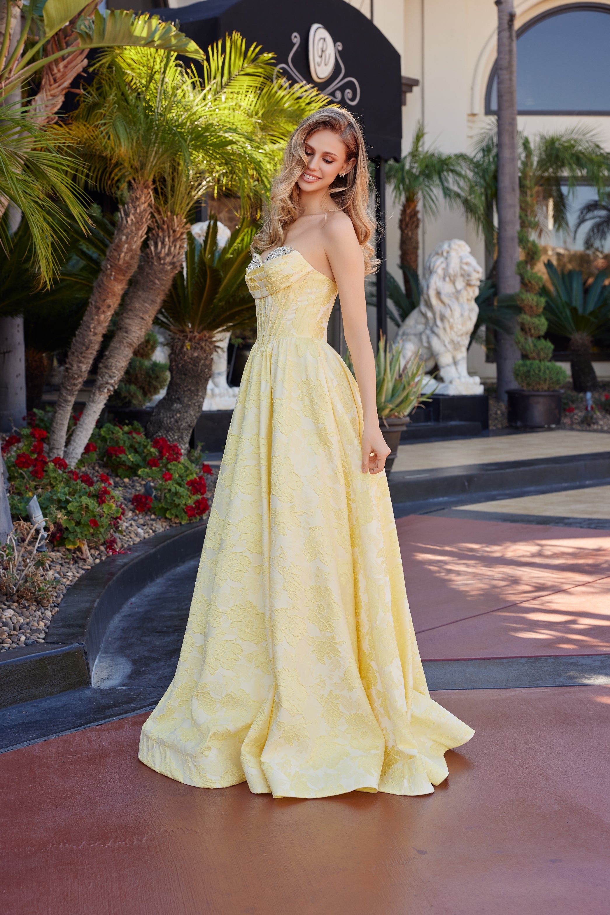 Jaquard Strapless A-line Gown by Nox Anabel T1912