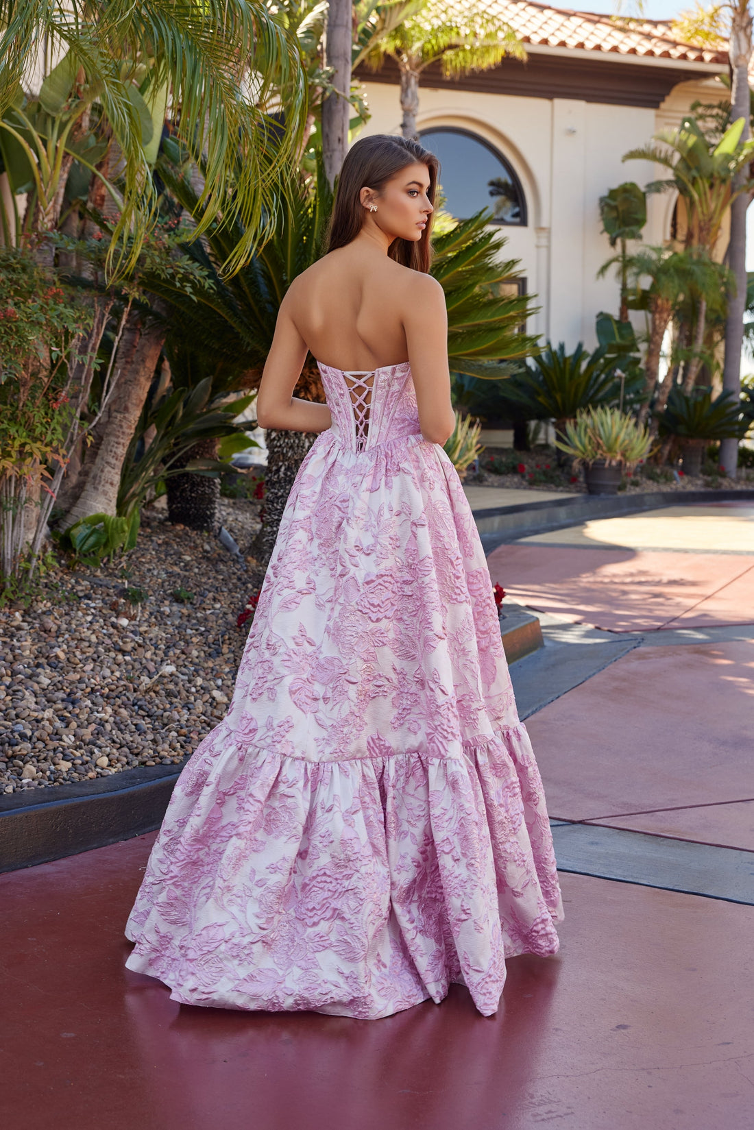Jaquard Strapless A-line Gown by Nox Anabel T1923