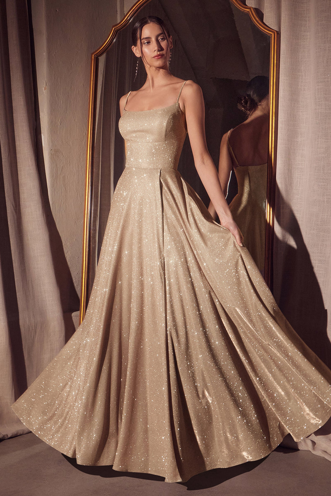Glitter Sleeveless A-line Slit Gown by Amoris T213