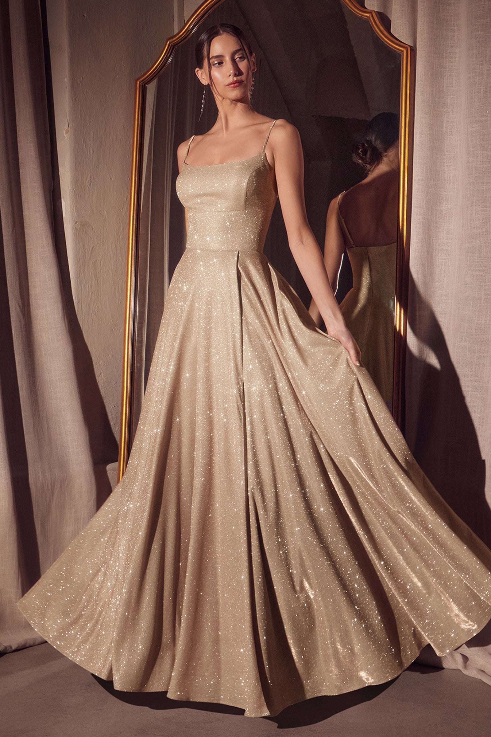 Glitter Sleeveless A-line Slit Gown by Amoris T213