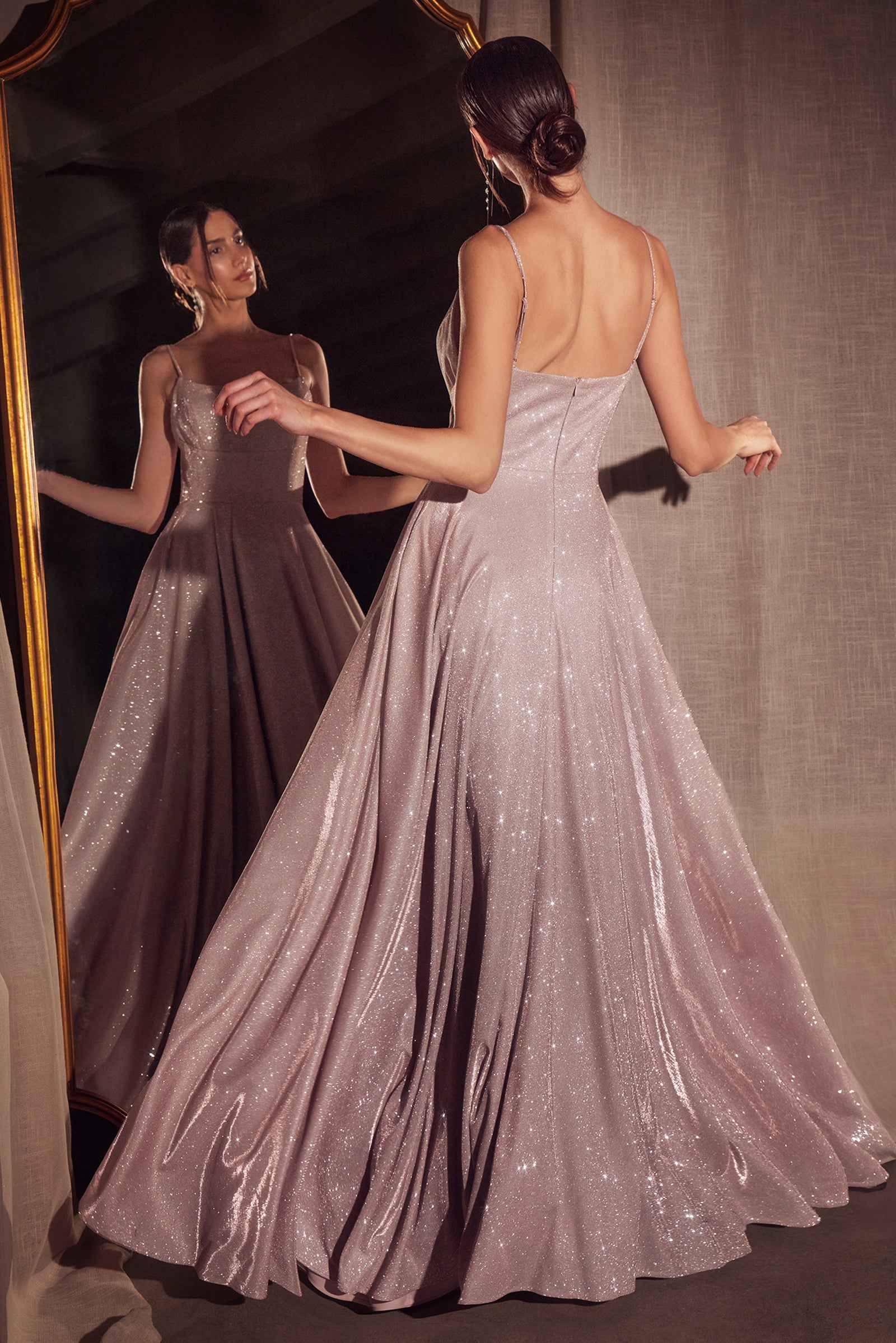 Glitter Sleeveless A-line Slit Gown by Amoris T213