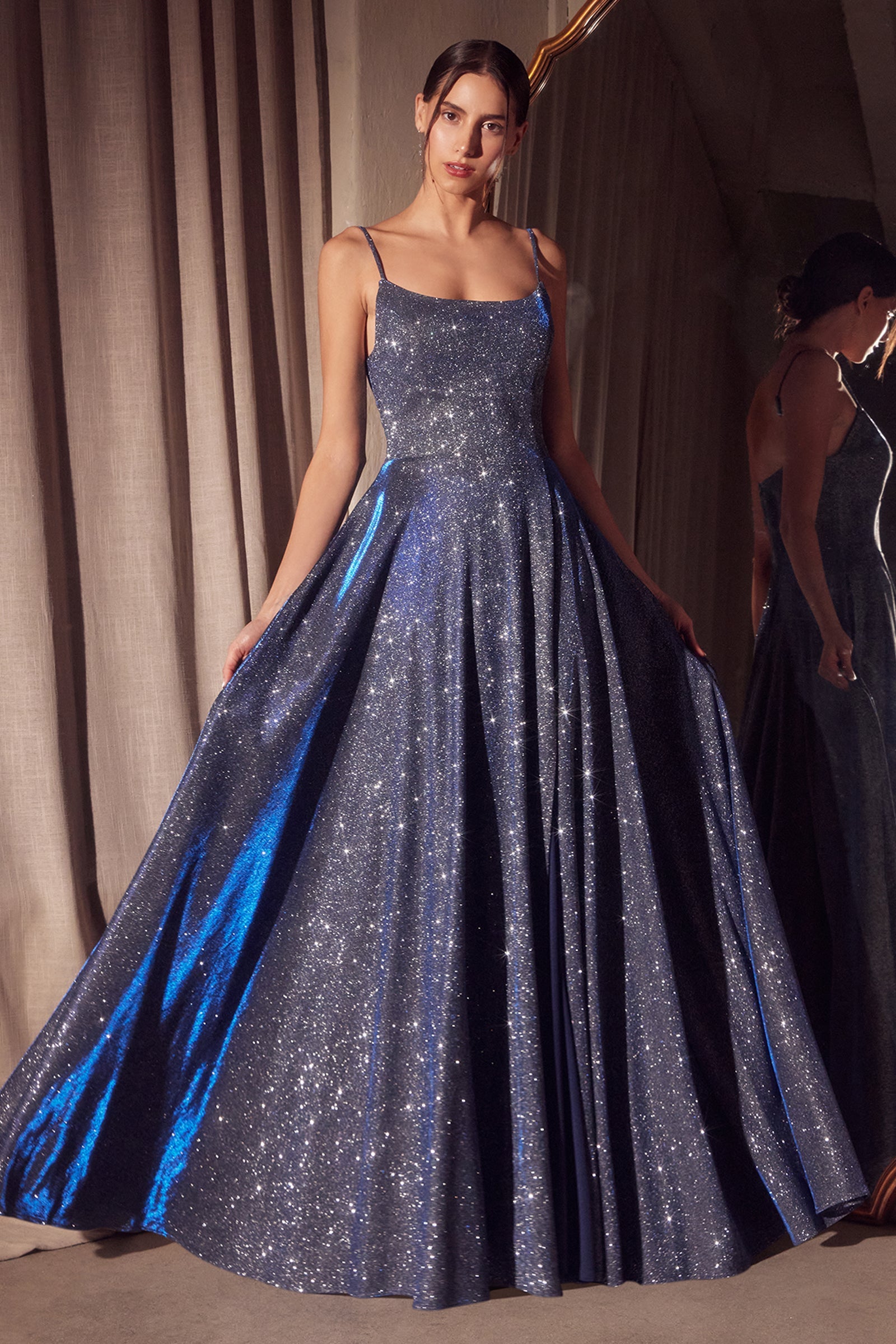 Glitter Sleeveless A-line Slit Gown by Amoris T213