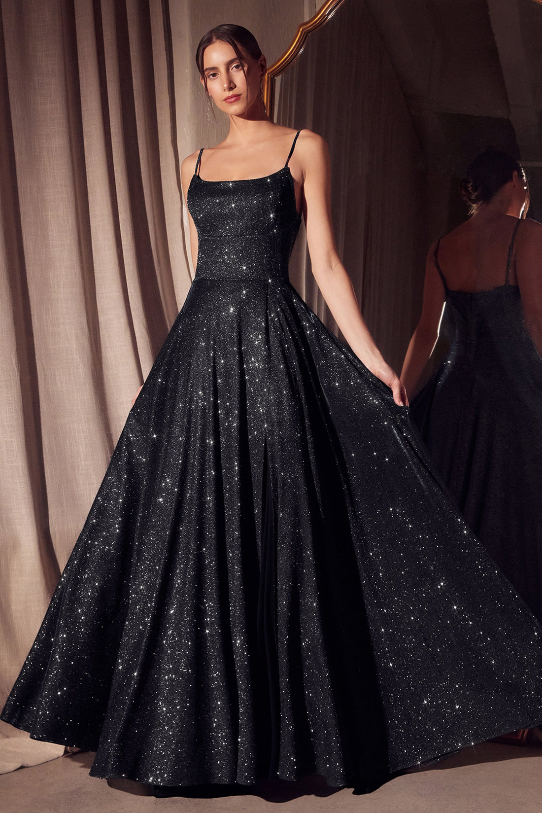 Glitter Sleeveless A-line Slit Gown by Amoris T213
