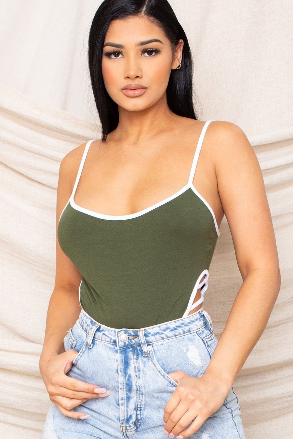 Color Contrast Bodysuit | High Side Cut Thong Snap Closure BOUTINIE