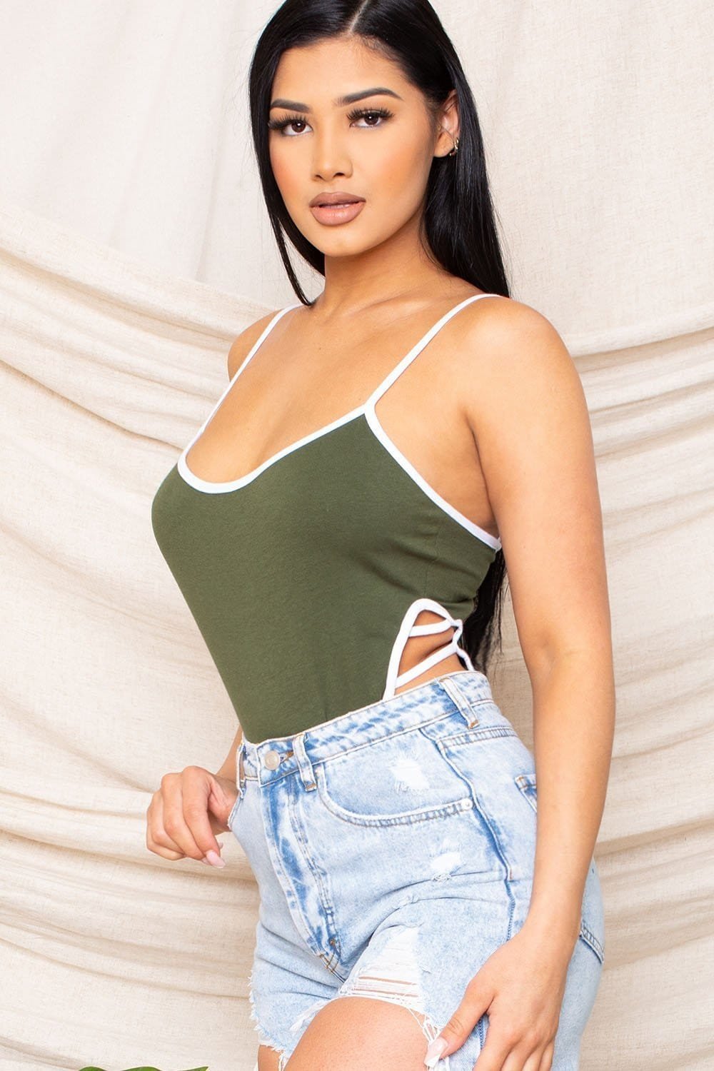 Color Contrast Bodysuit | High Side Cut Thong Snap Closure BOUTINIE