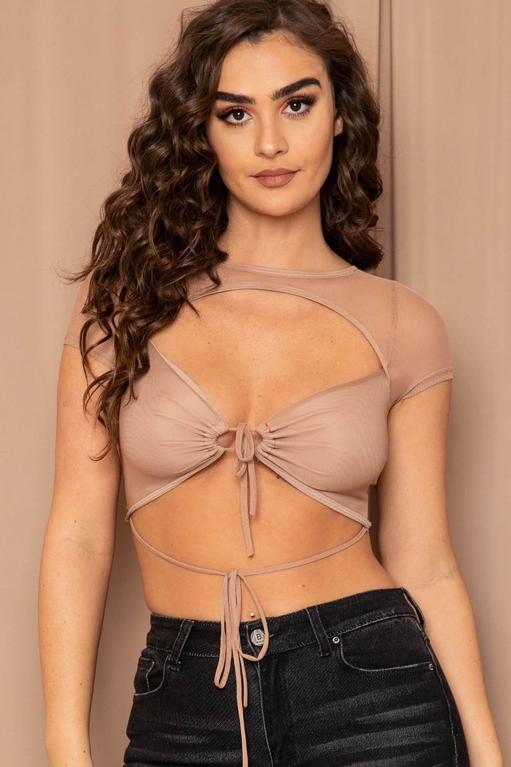 Stretch Mesh Bra Featuring Sheer Back & Self Tie Detail BOUTINIE