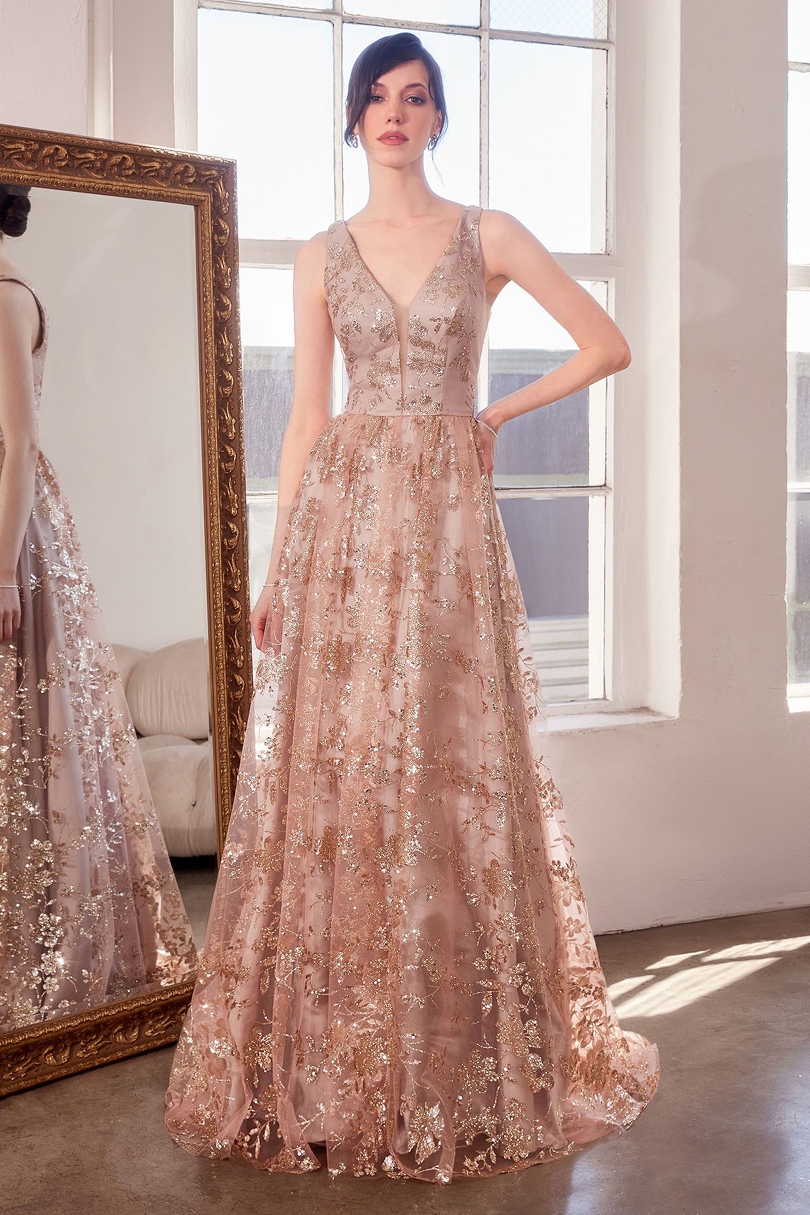 Glitter Print Sleeveless Gown by Amoris T606