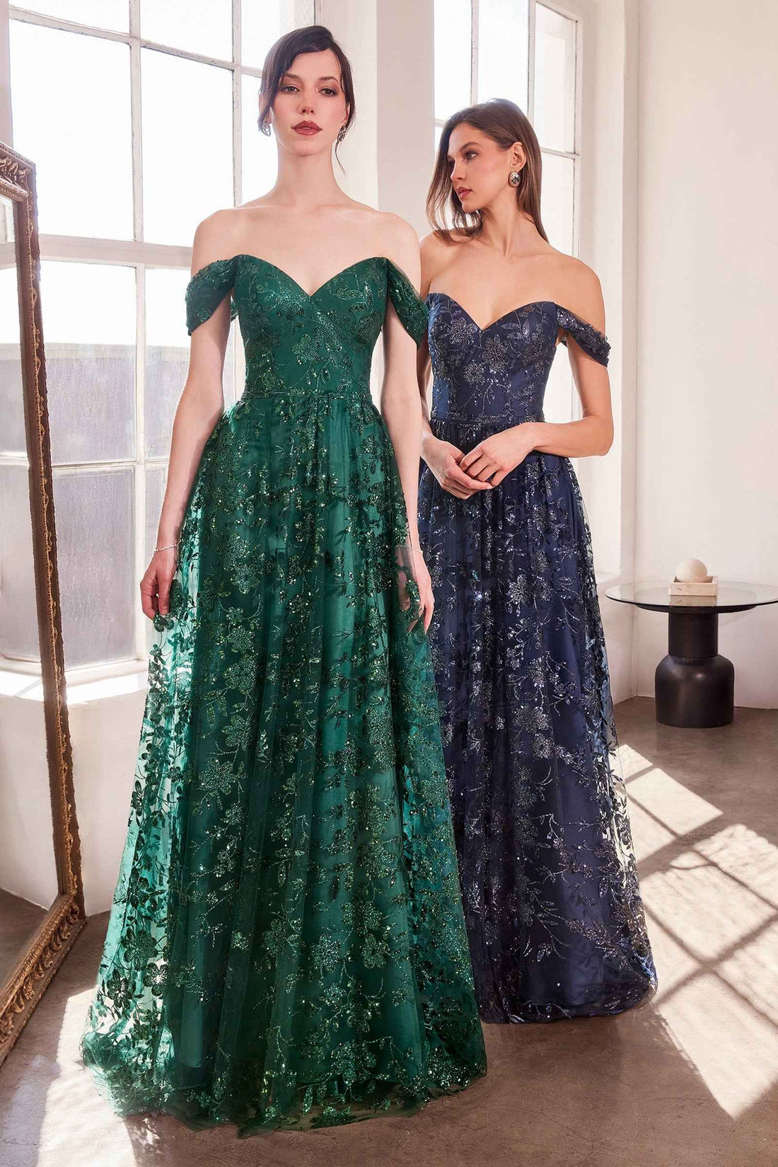 Glitter Print Off Shoulder Gown by Amoris T607