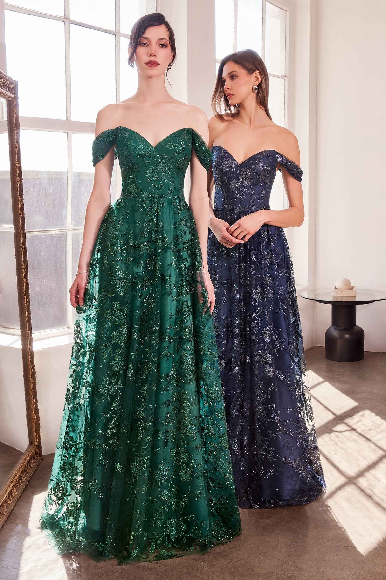 Glitter Print Off Shoulder Gown by Amoris T607