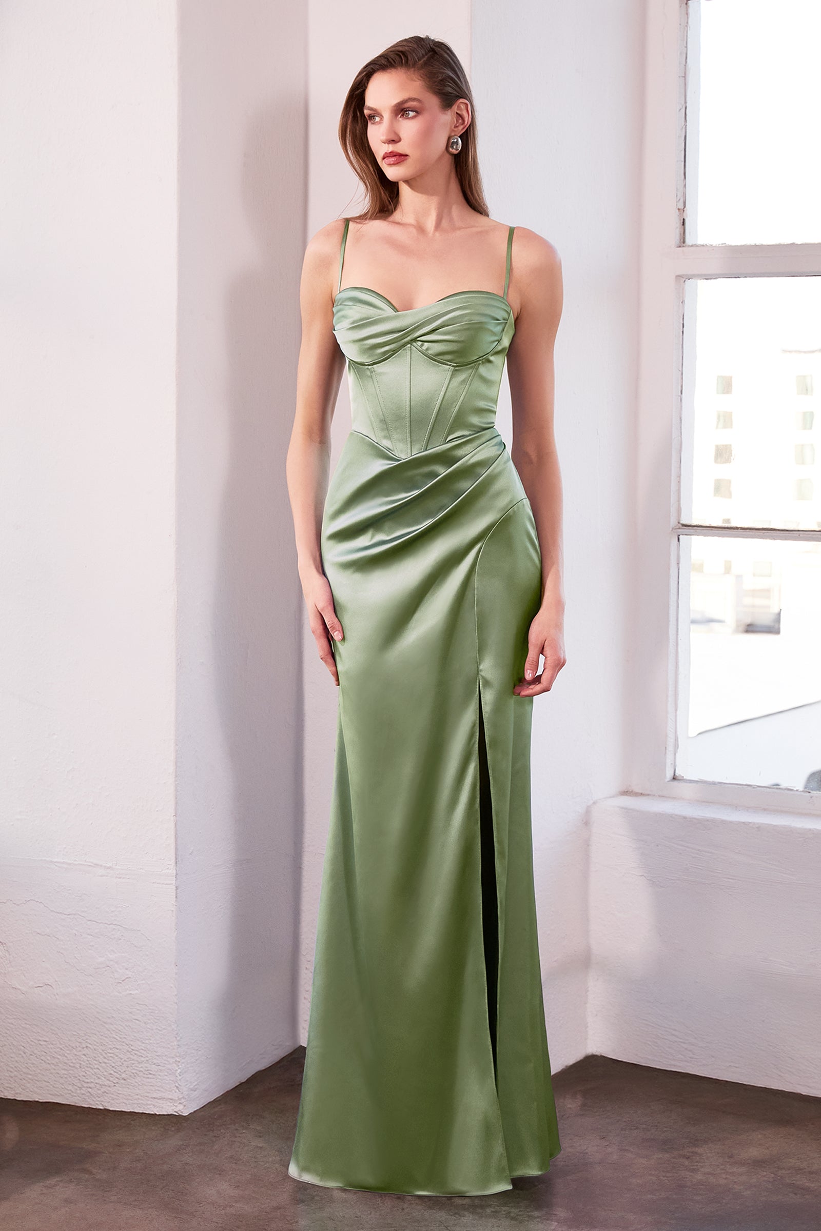 Satin Fitted Sleeveless Slit Gown by Amoris T608