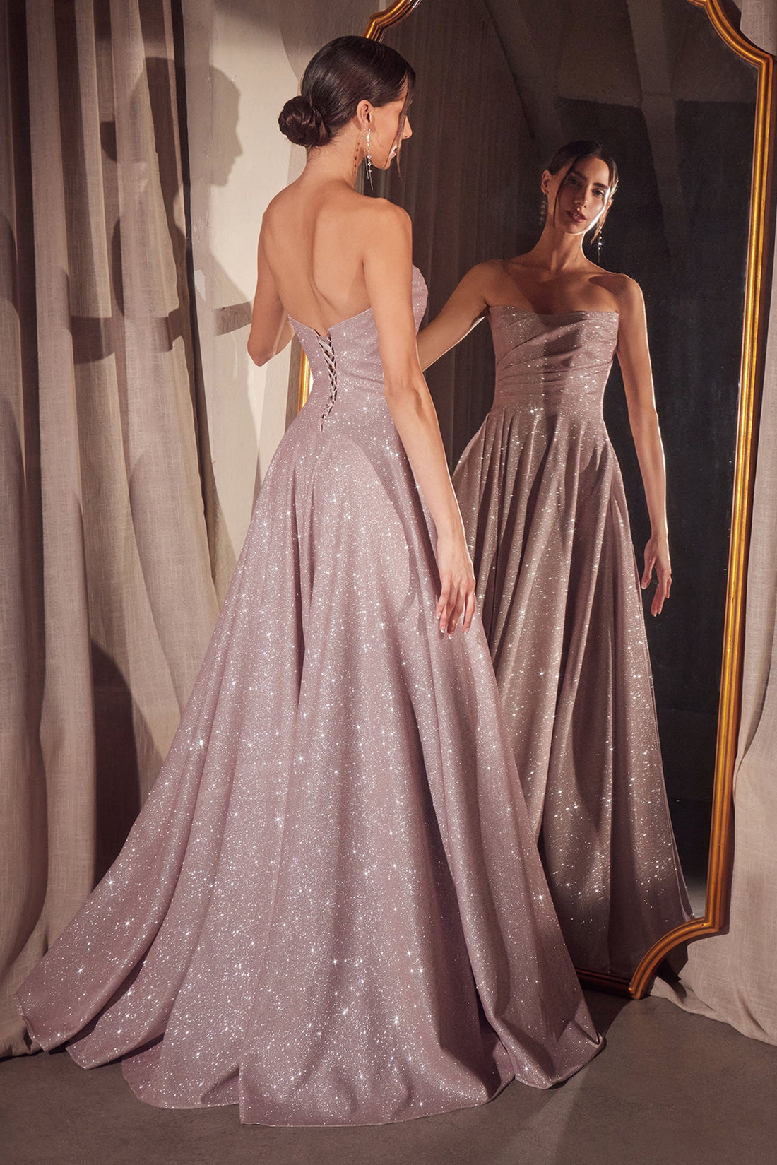 Glitter Strapless A-line Slit Gown by Ladivine T701 Cinderella Divine