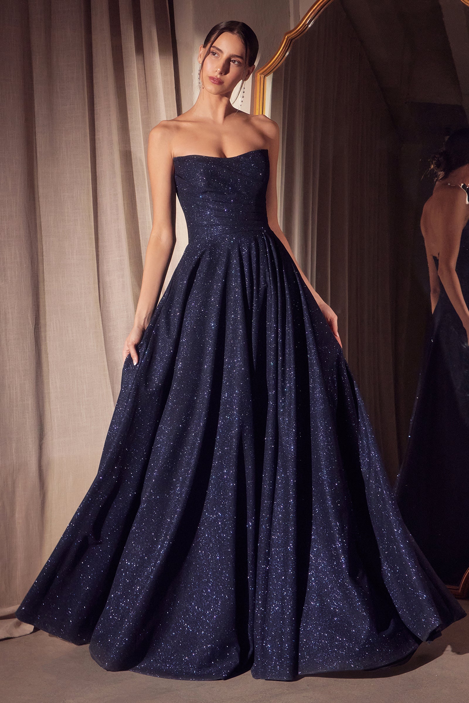 Glitter Strapless A-line Slit Gown by Ladivine T701 Cinderella Divine