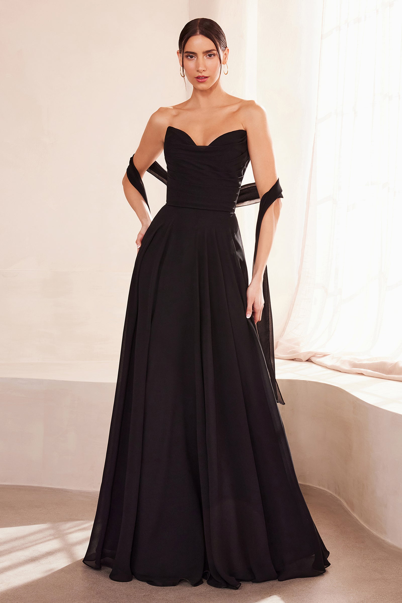 Chiffon Strapless A-line Gown by Amoris T703