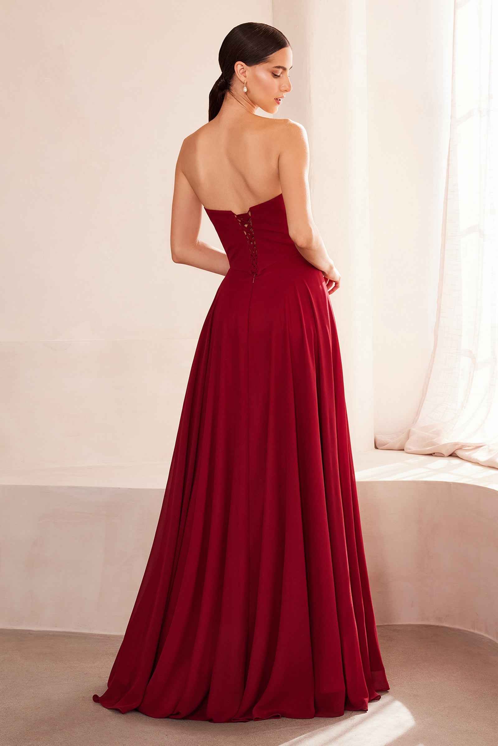 White Chiffon Strapless A-line Gown by Amoris T703W