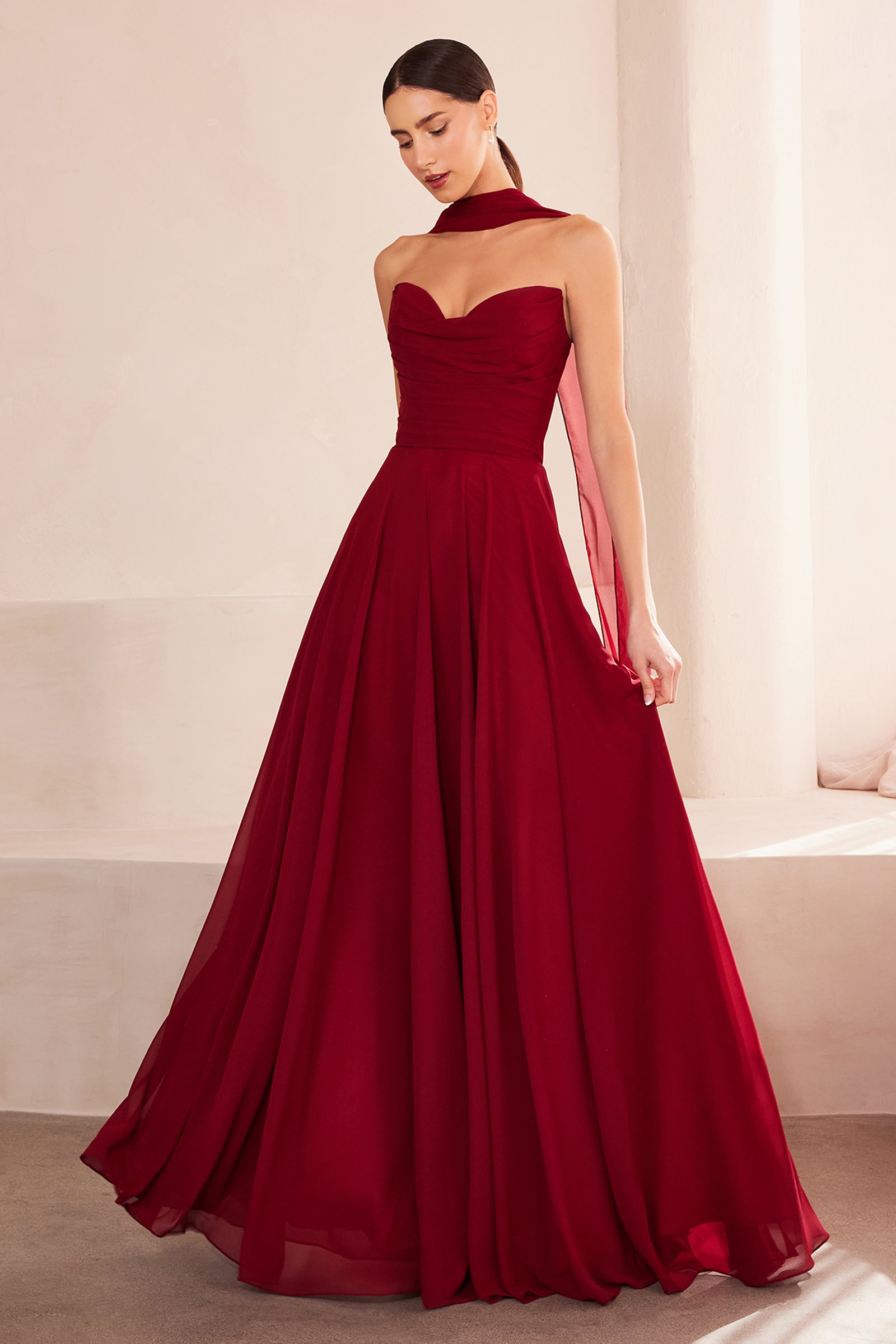 Chiffon Strapless A-line Gown by Amoris T703