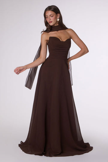 Chiffon Strapless A-line Gown by Ladivine T703