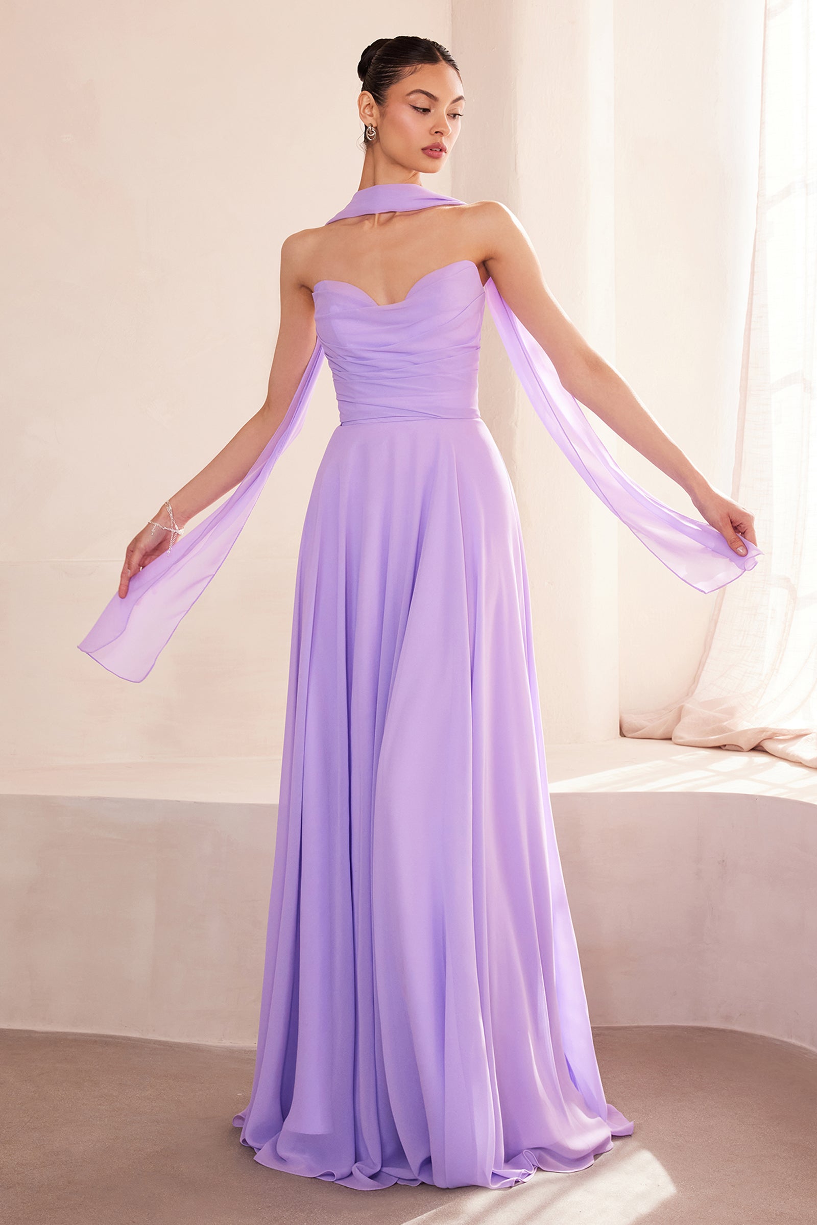 Chiffon Strapless A-line Gown by Ladivine T703 Cinderella Divine
