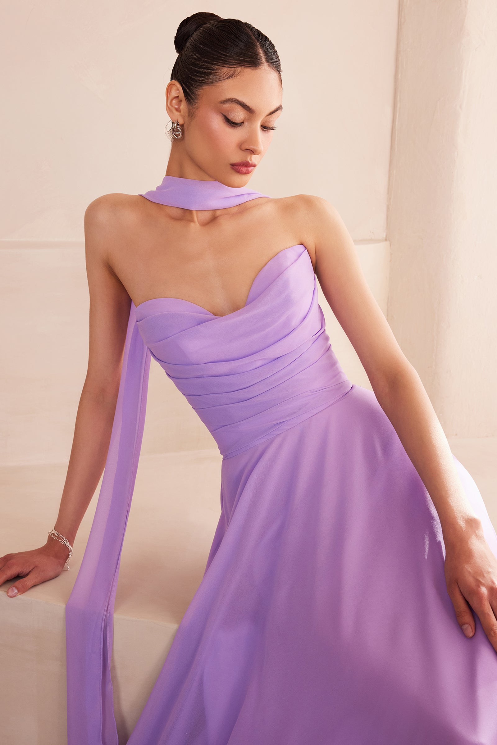 Chiffon Strapless A-line Gown by Ladivine T703 Cinderella Divine