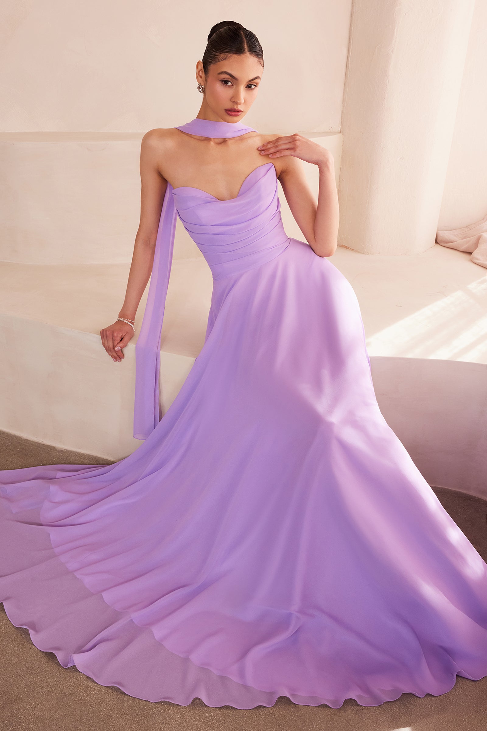 Chiffon Strapless A-line Gown by Ladivine T703 Cinderella Divine