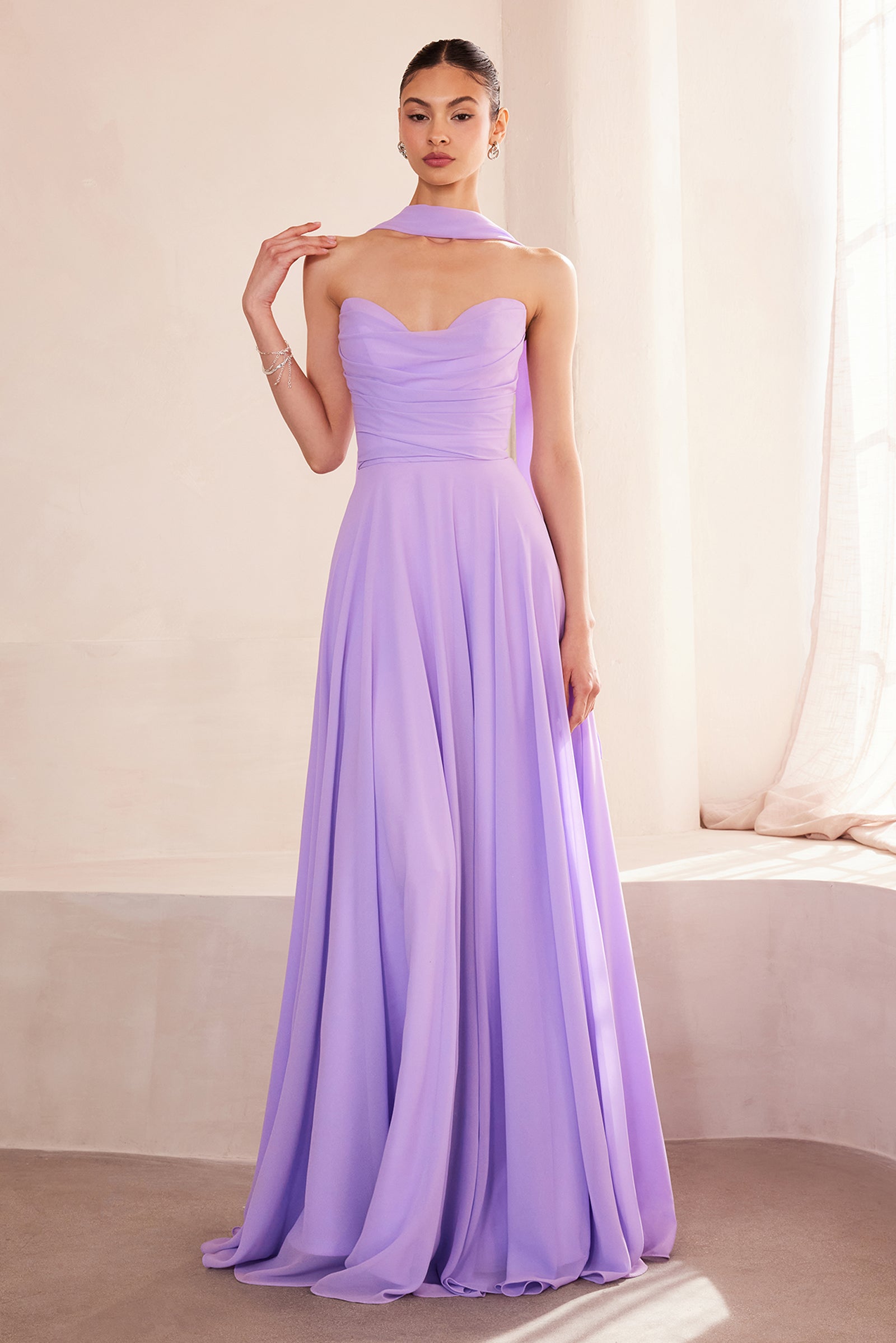 Chiffon Strapless A-line Gown by Ladivine T703 Cinderella Divine