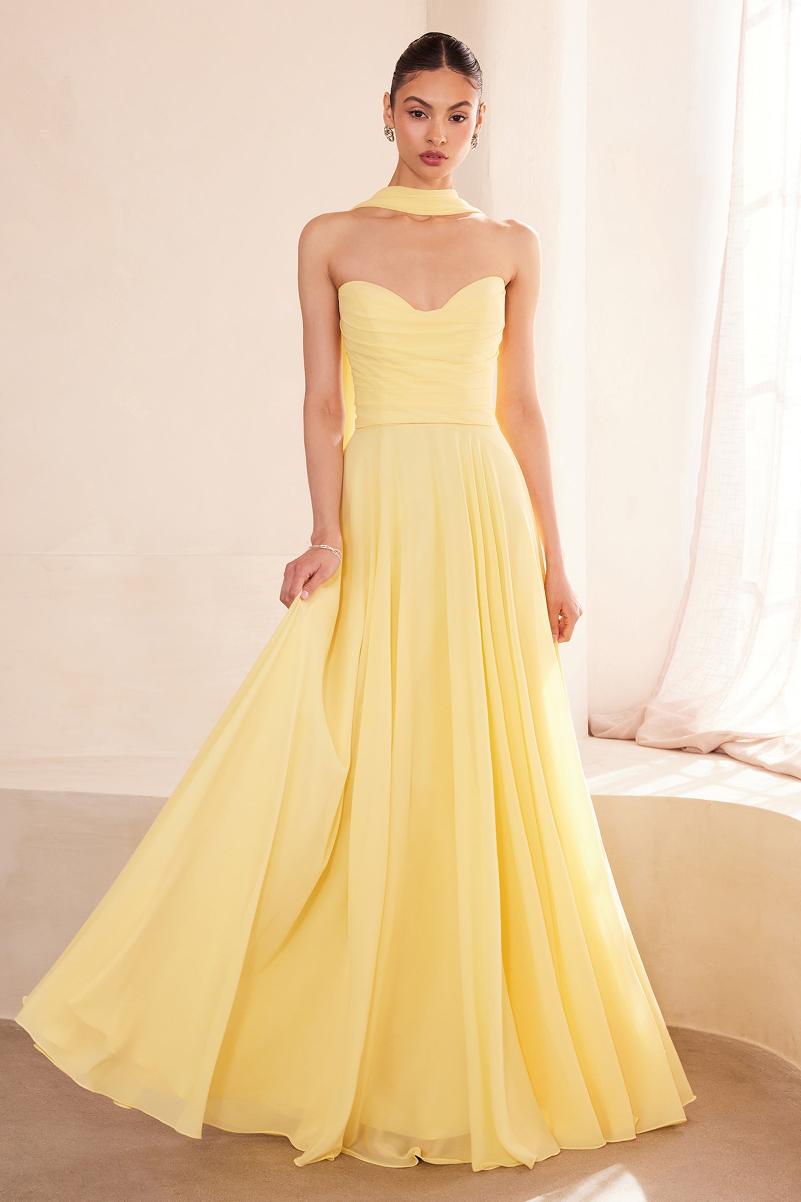 Chiffon Strapless A-line Gown by Amoris T703