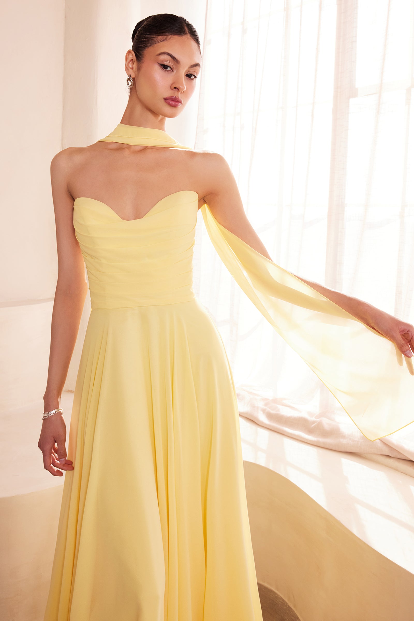 Chiffon Strapless A-line Gown by Amoris T703