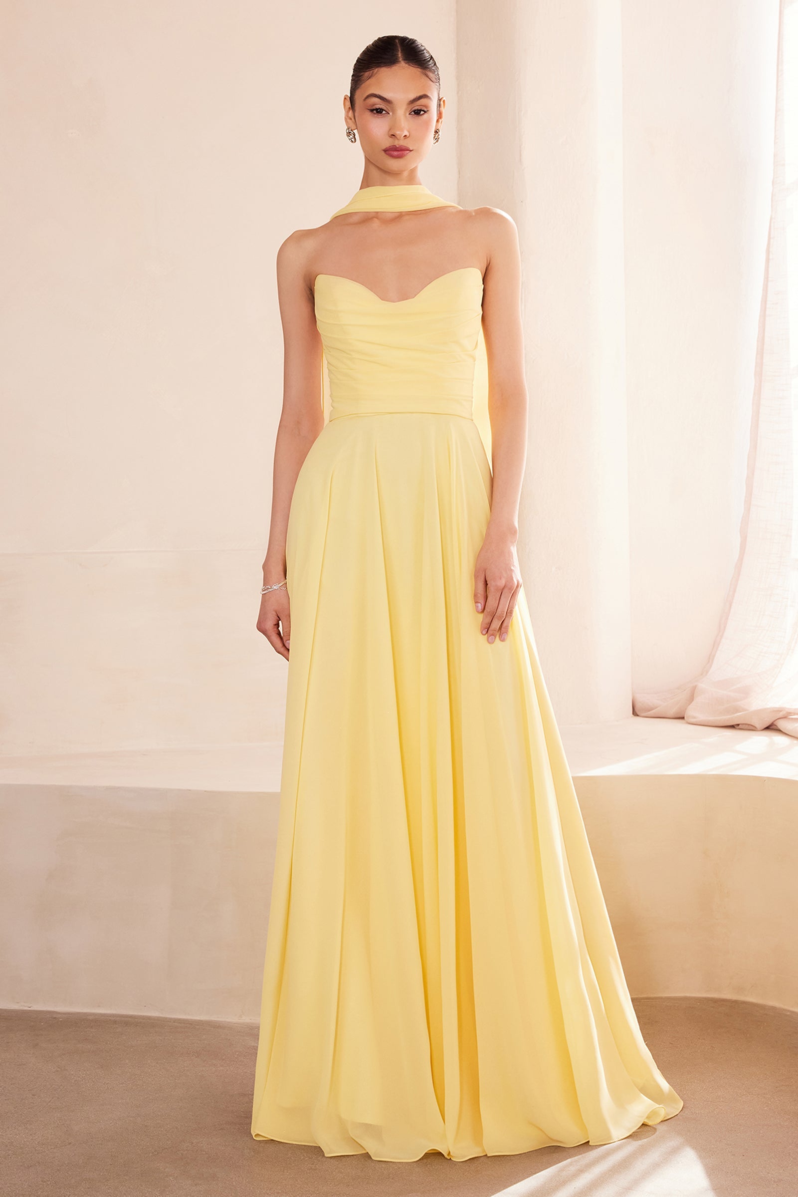 Chiffon Strapless A-line Gown by Amoris T703
