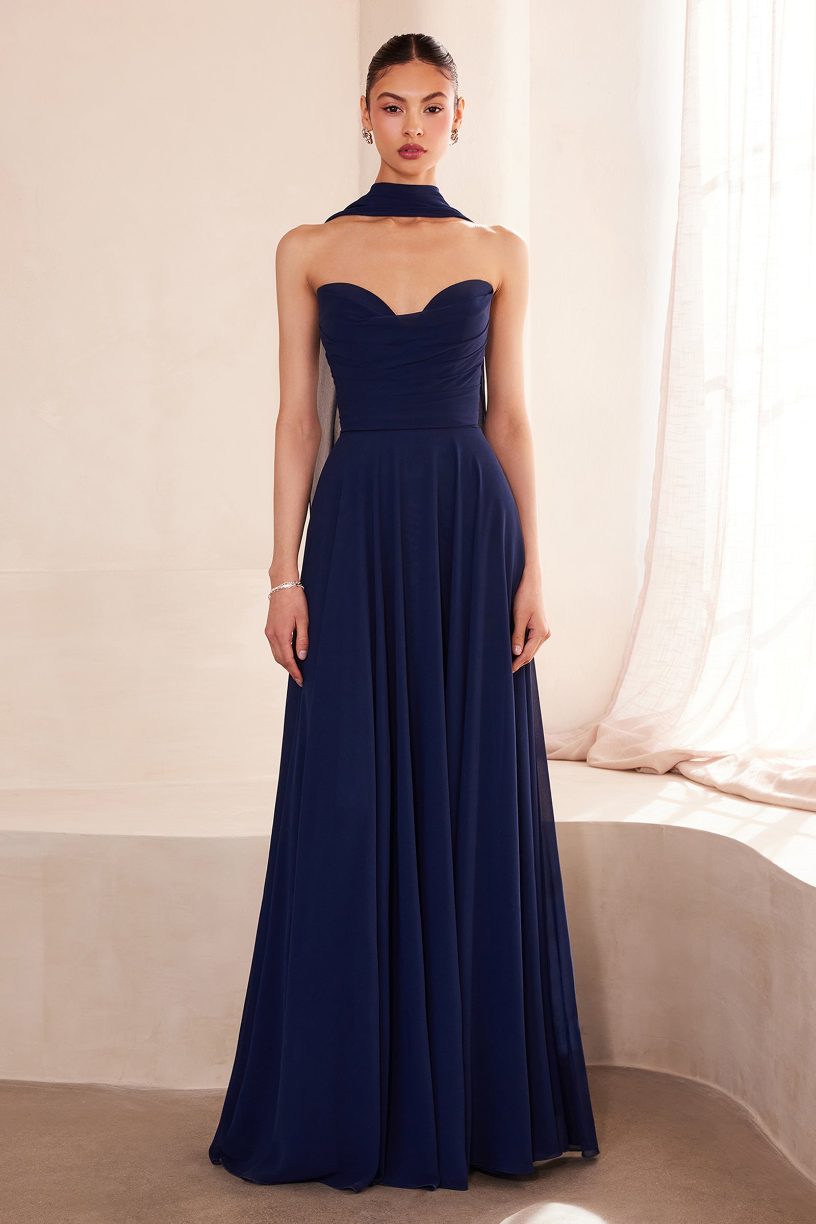 Chiffon Strapless A-line Gown by Amoris T703