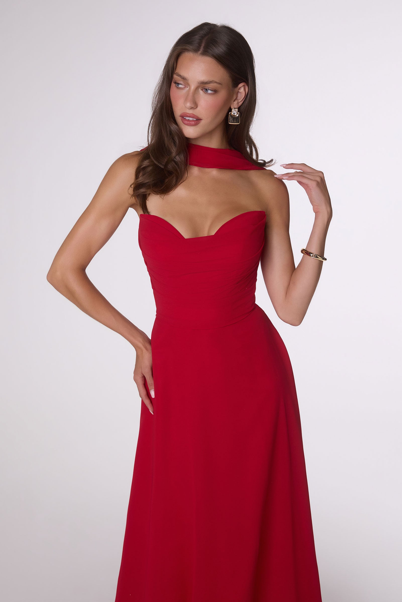 Chiffon Strapless A-line Gown by Ladivine T703