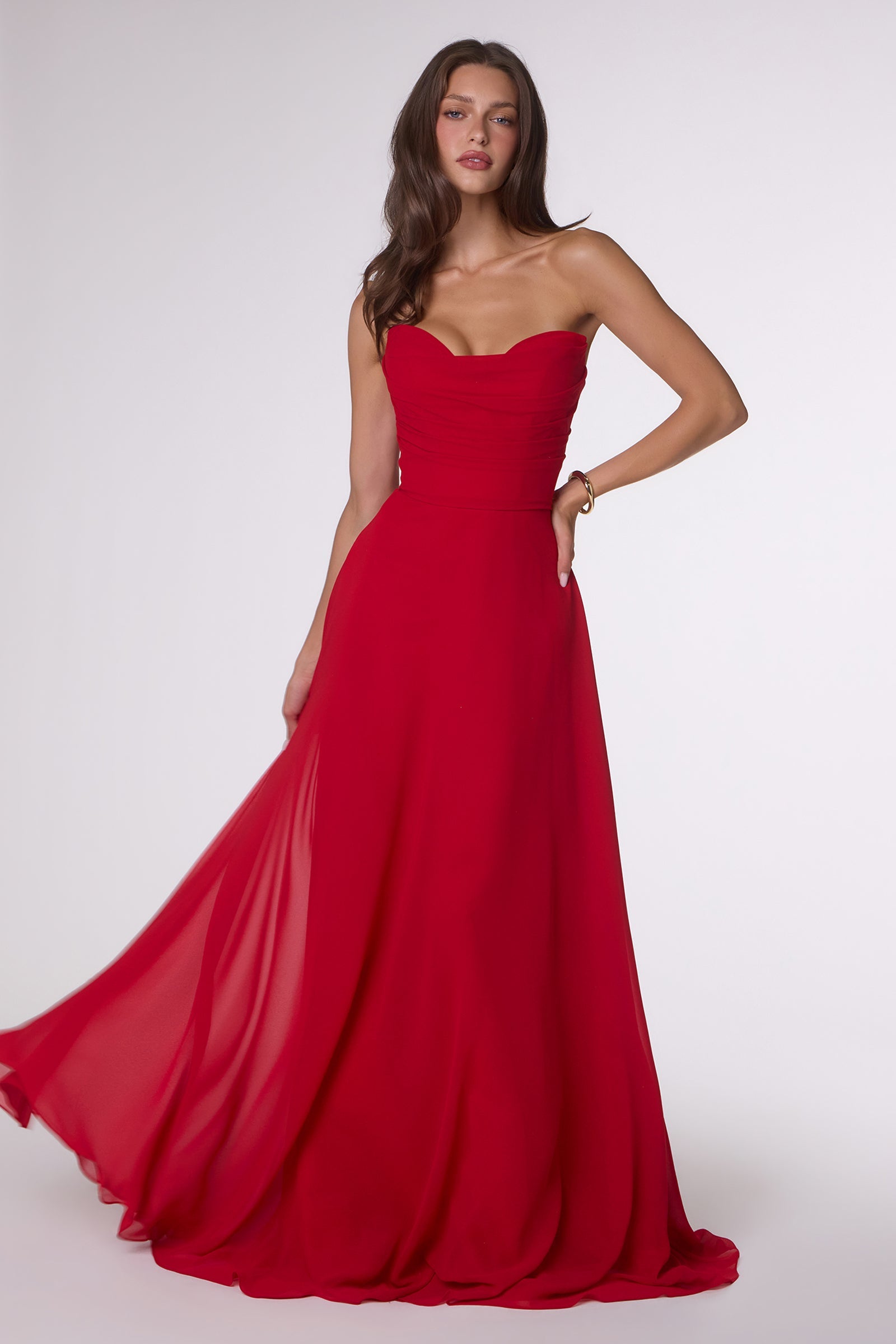 Chiffon Strapless A-line Gown by Ladivine T703
