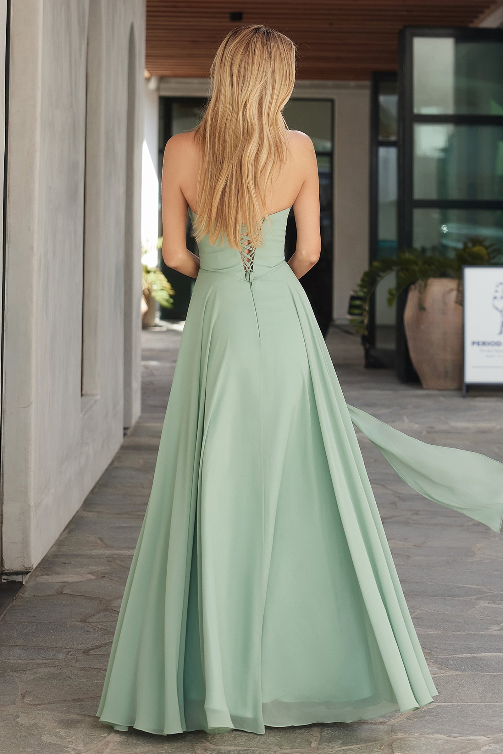 Chiffon Strapless A-line Gown by Amoris T703