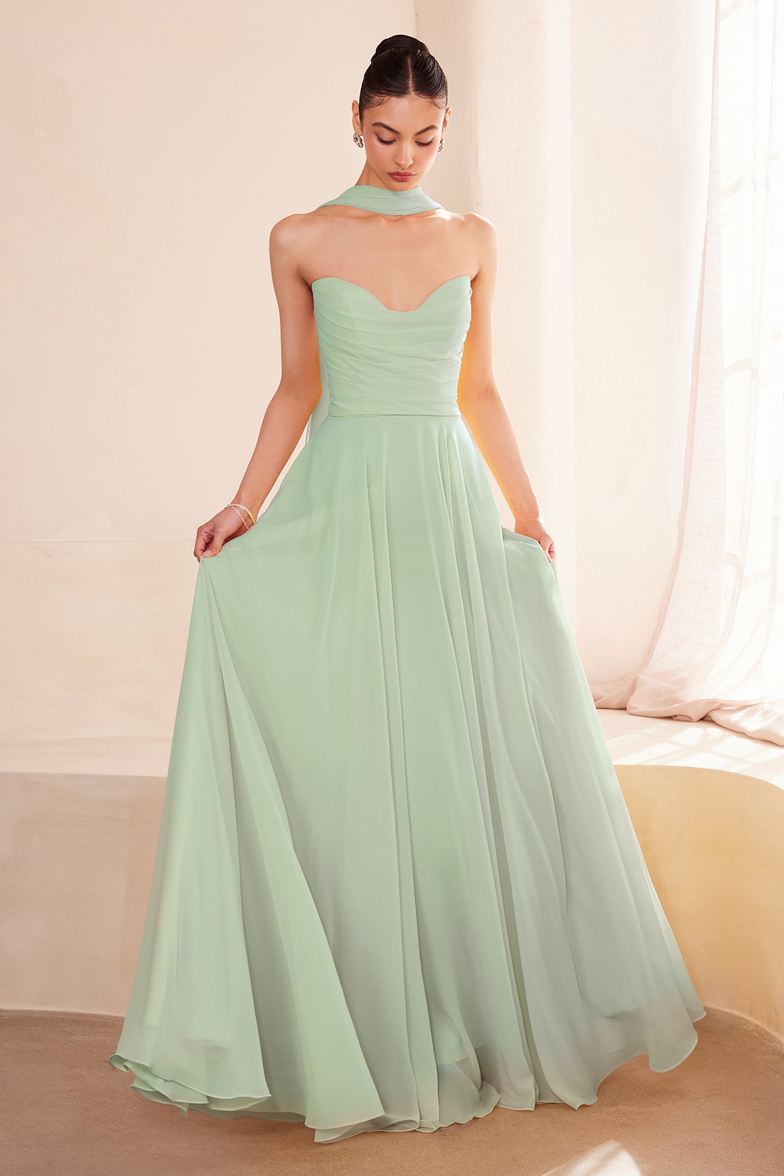 Chiffon Strapless A-line Gown by Amoris T703