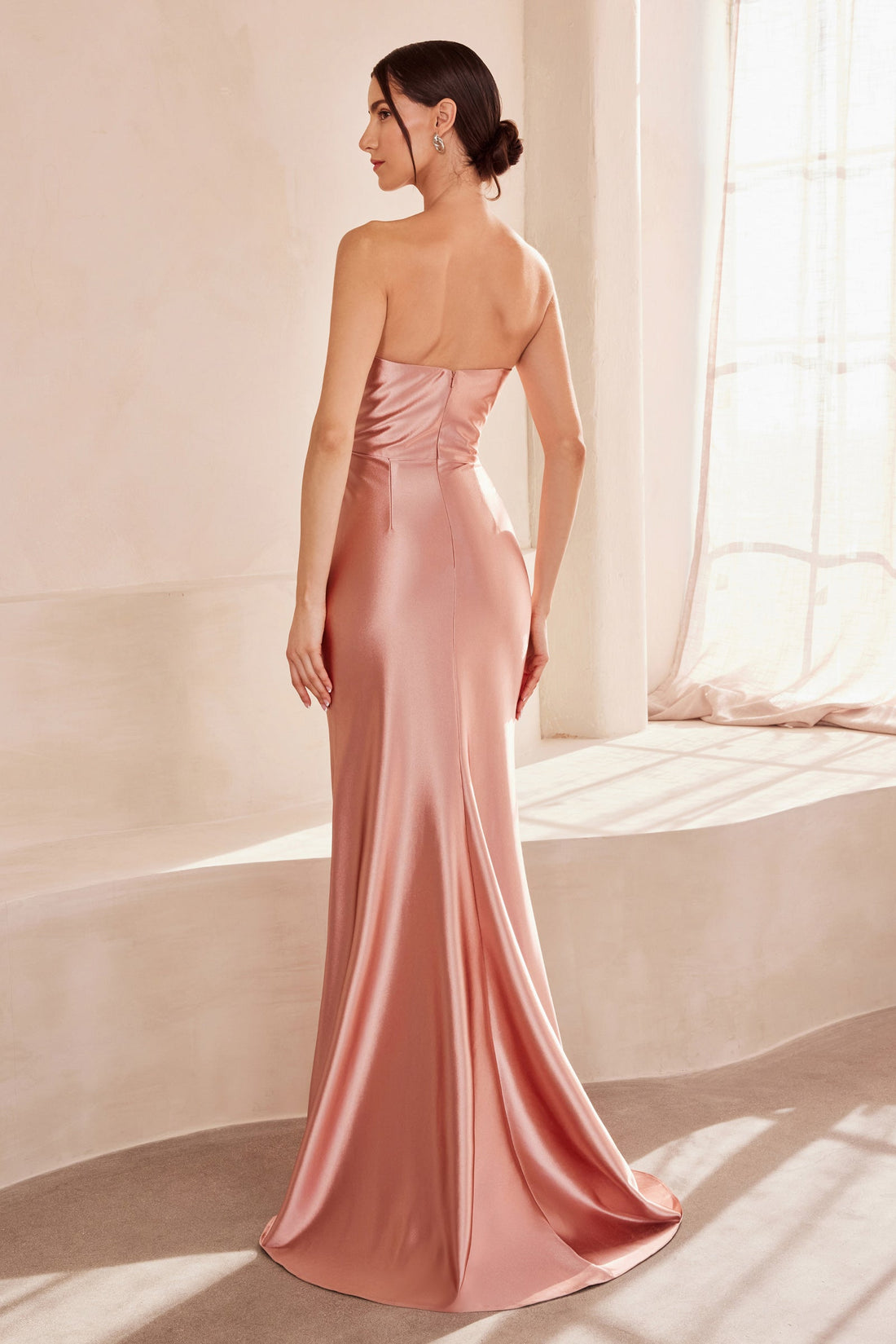 Satin Fitted Strapless Slit Gown by Ladivine T704 Cinderella Divine