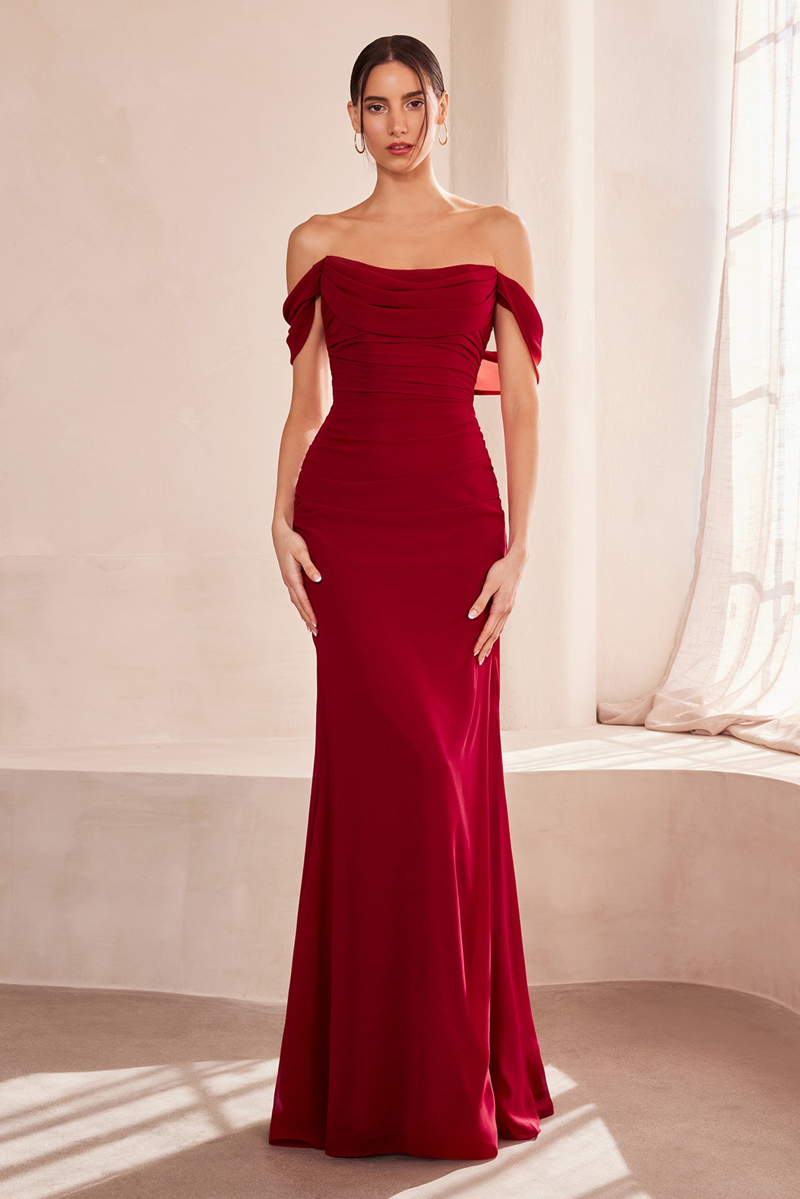 Chiffon Fitted Off Shoulder Gown by Amoris T705