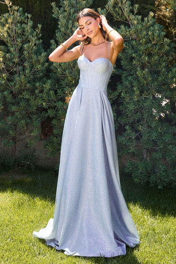 Glitter Sleeveless A-line Slit Gown by Amoris T706