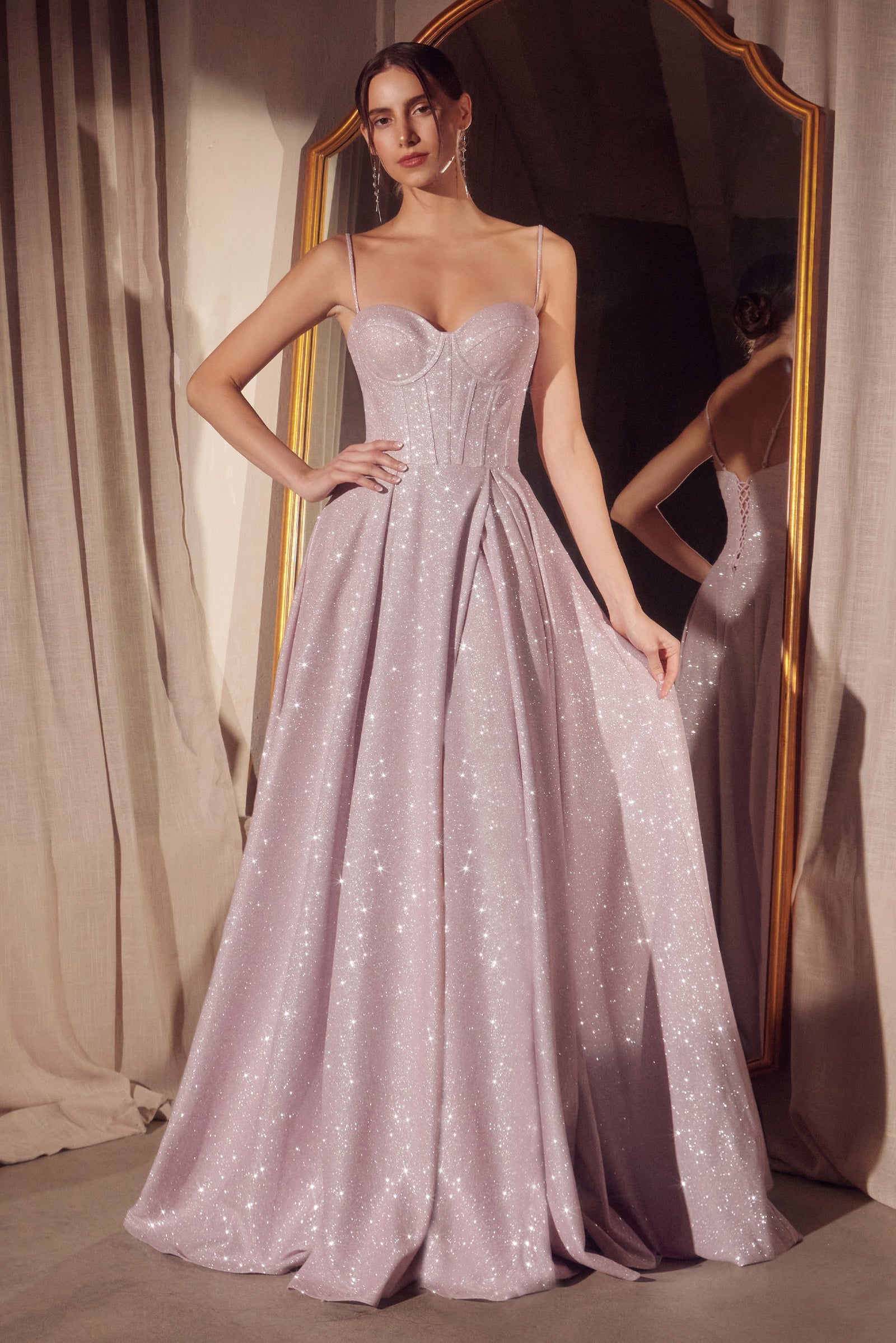 Glitter Sleeveless A-line Slit Gown by Amoris T706