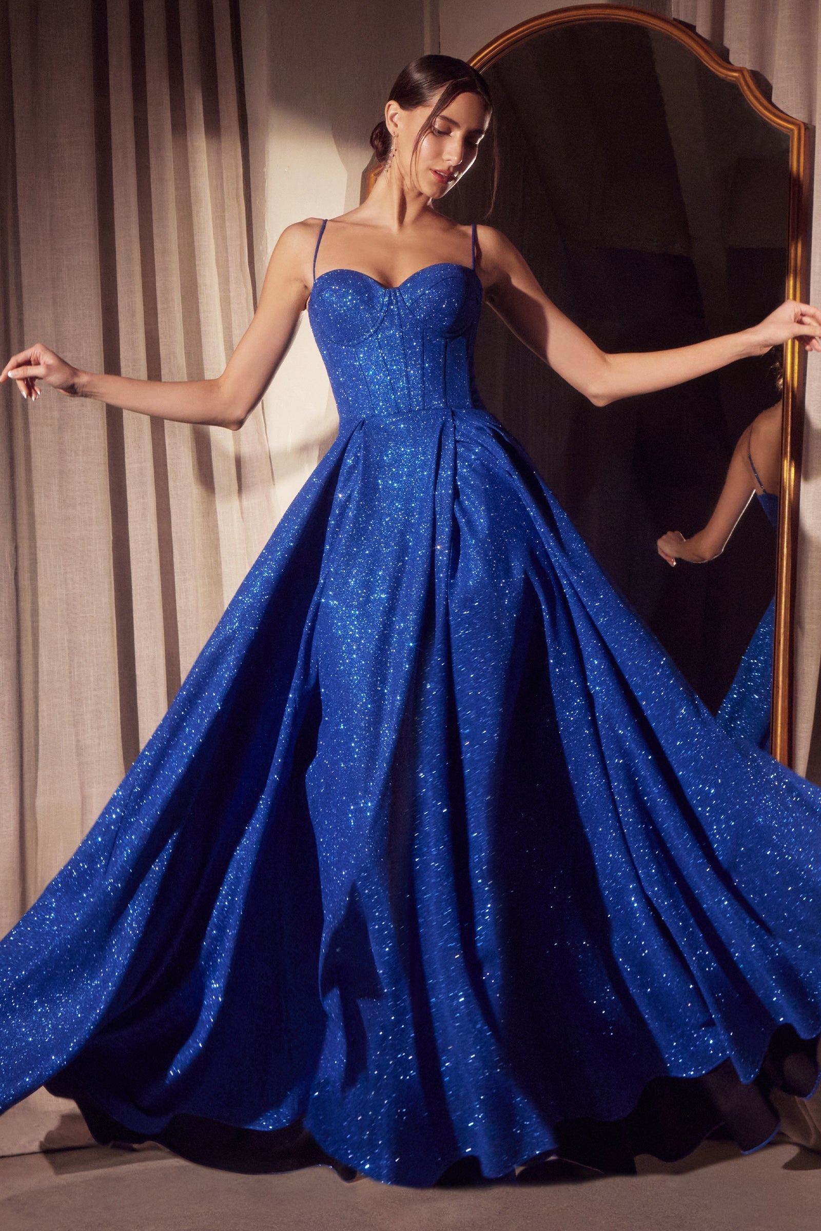 Glitter Sleeveless A-line Slit Gown by Amoris T706