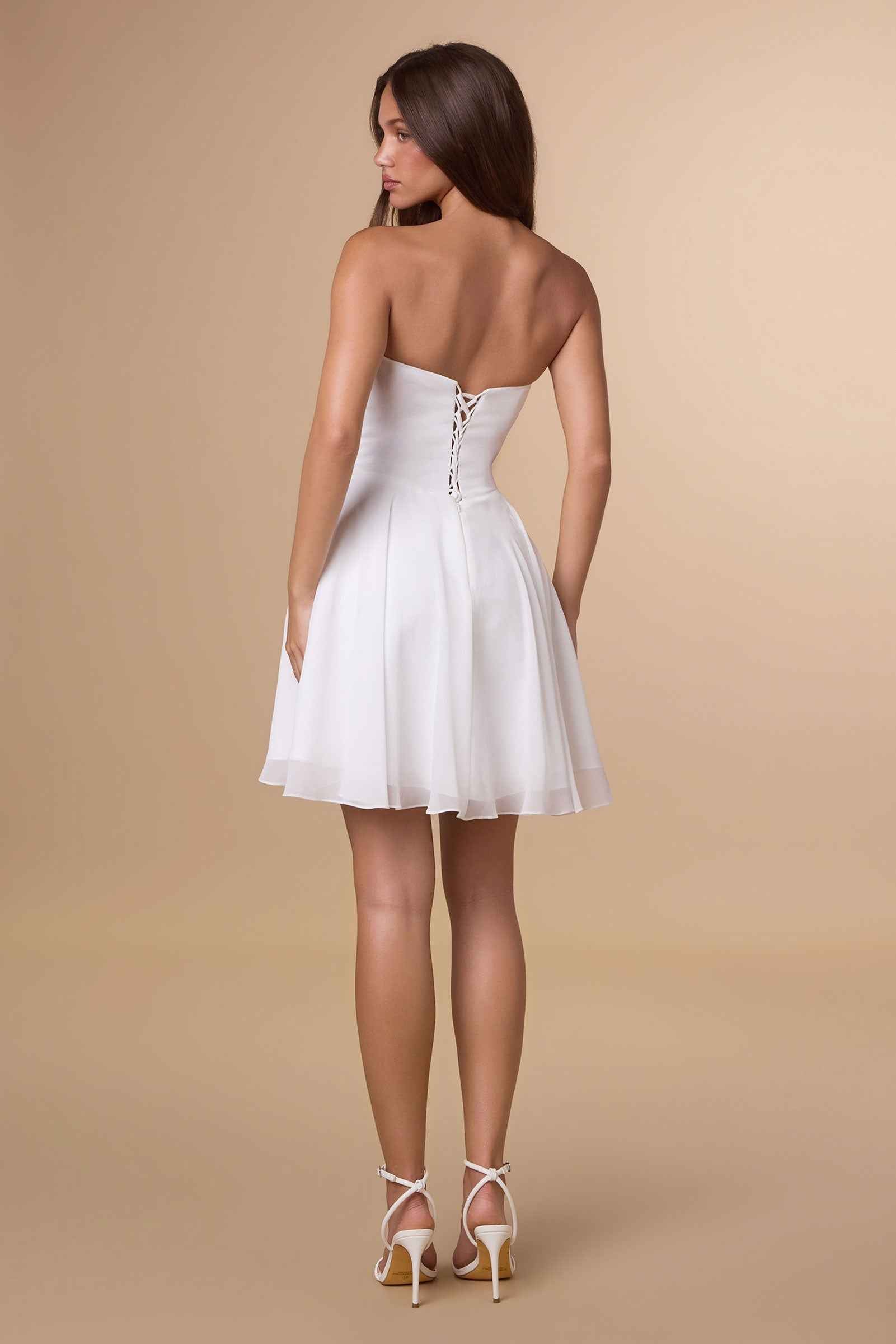 White Short Strapless Dress by Amoris T709W
