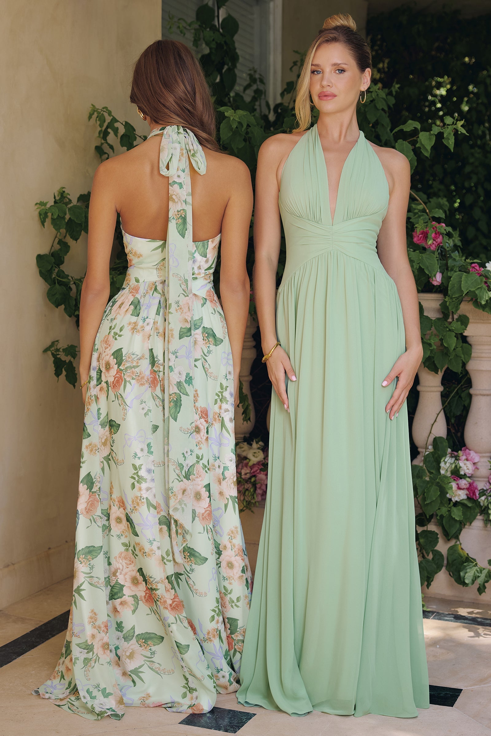 Chiffon Halter V-Neck A-line Gown by Amoris T715