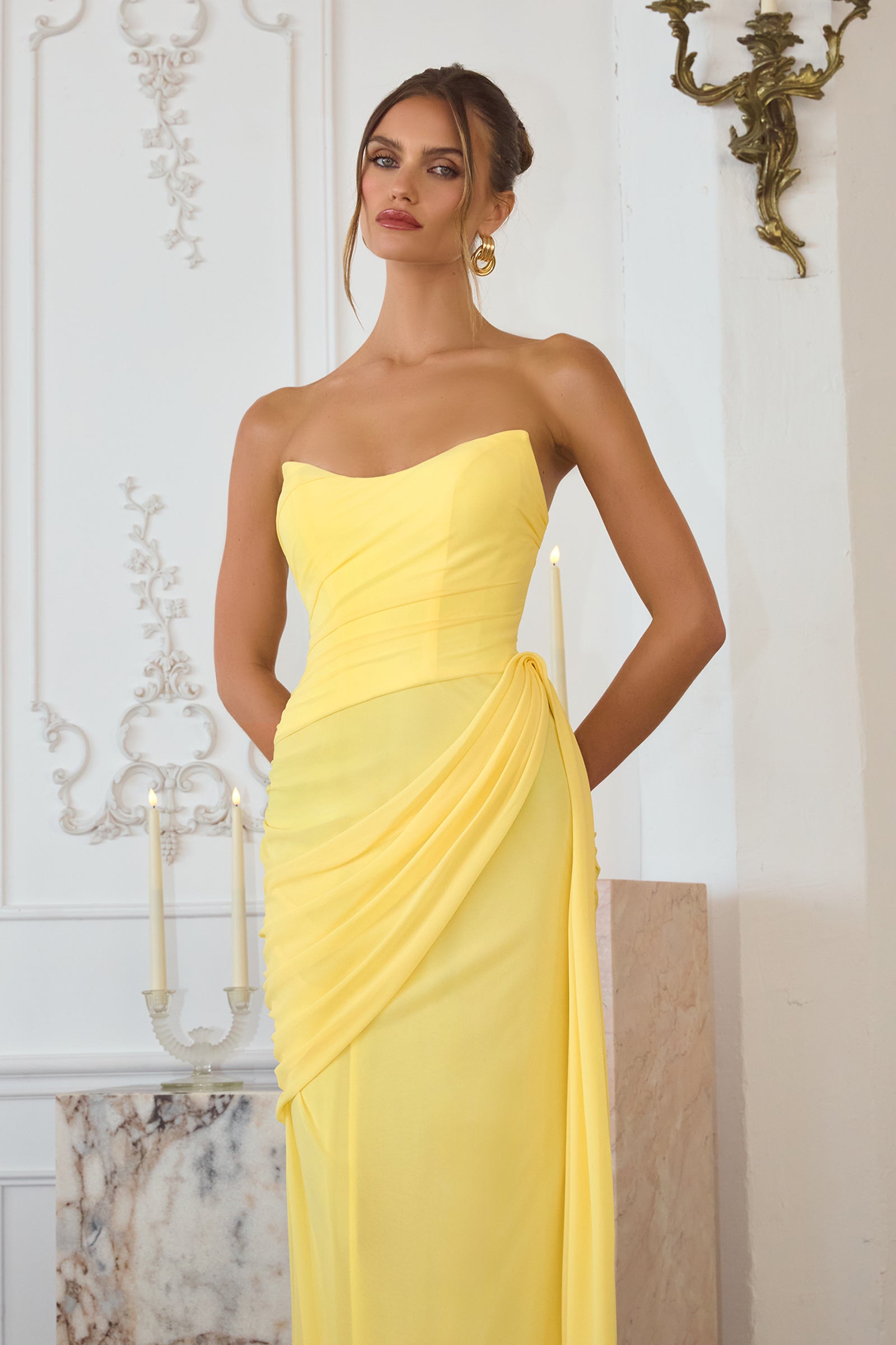 Chiffon Fitted Long Strapless Dress by Amoris T726