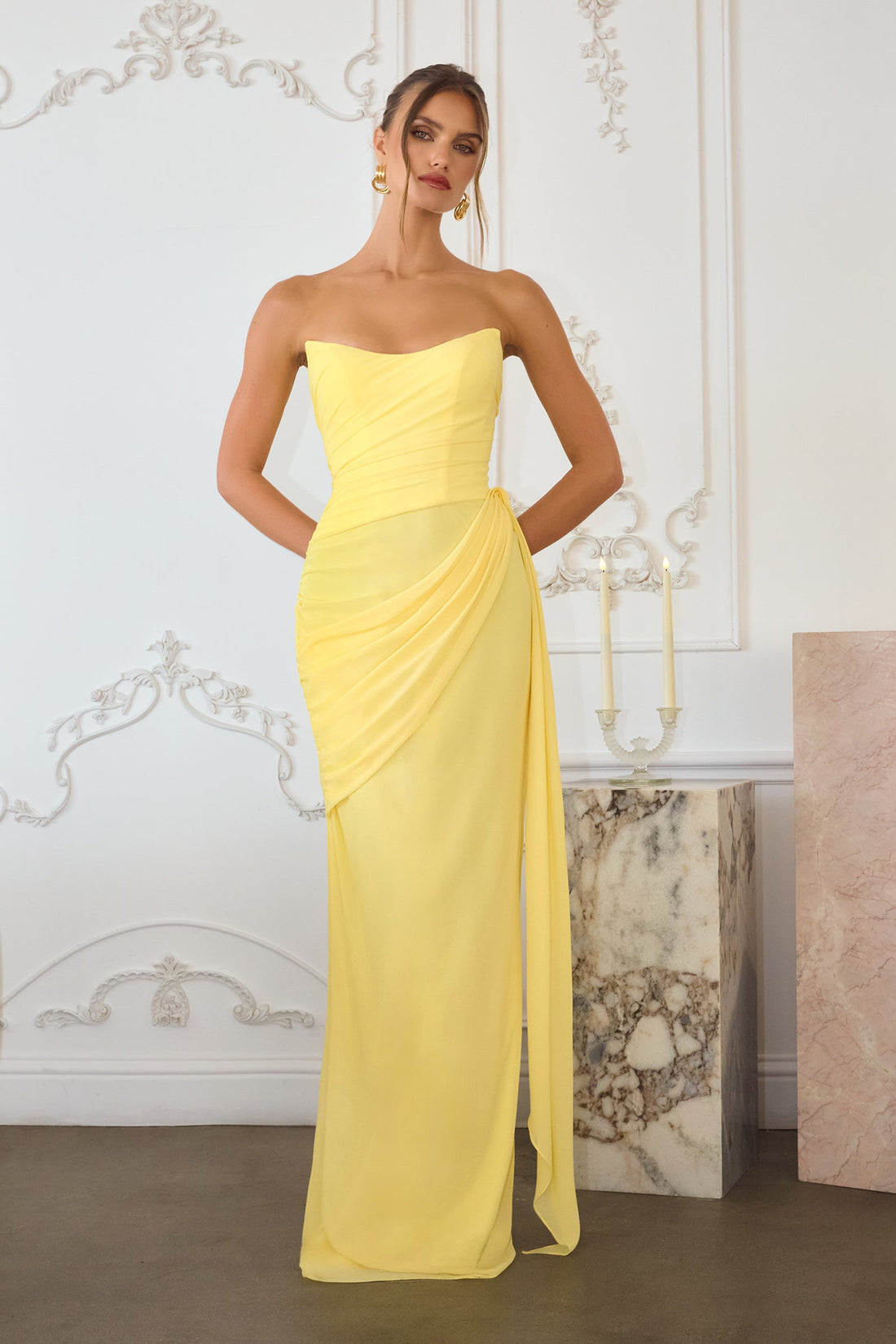Abito Chiffon Fitted Long Strapless by Amoris T726 - Style LAT726