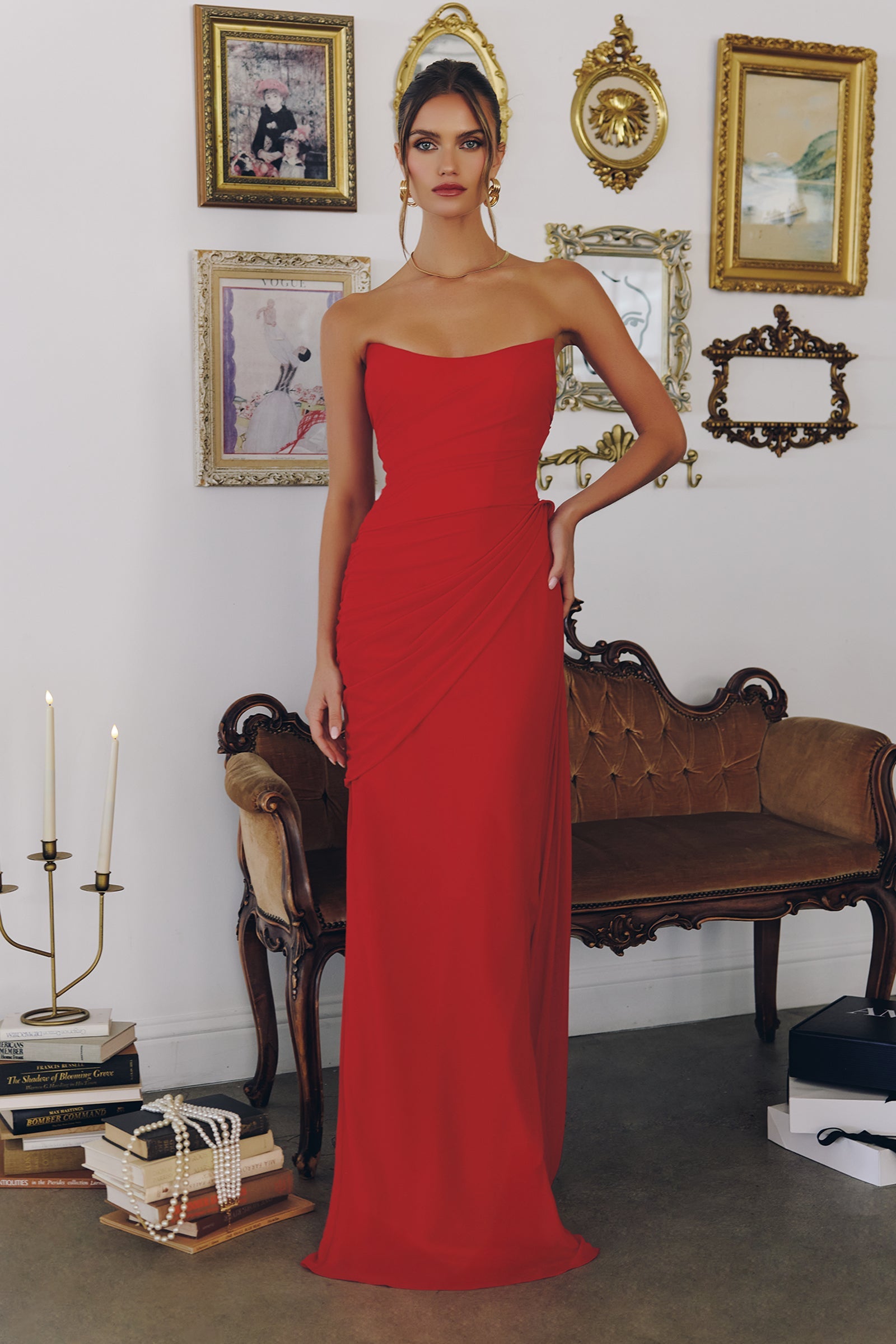 Chiffon Fitted Long Strapless Dress by Amoris T726