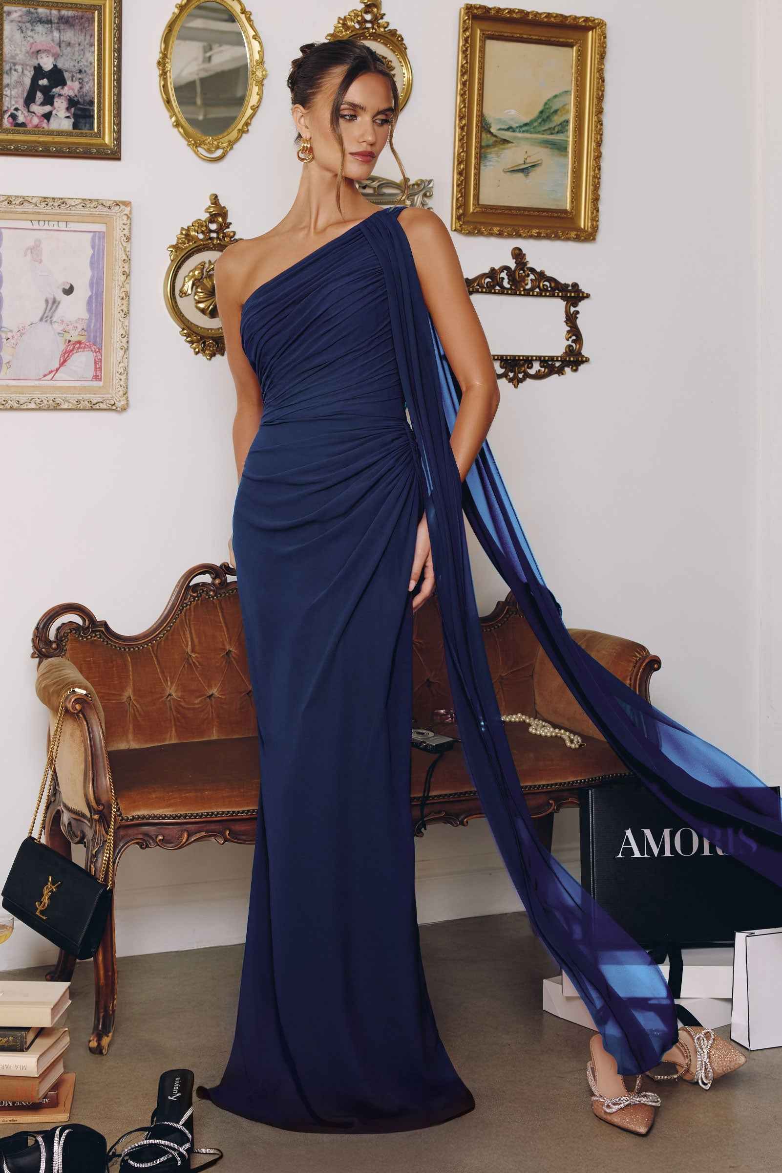 Chiffon Fitted One Shoulder Gown by Amoris T730