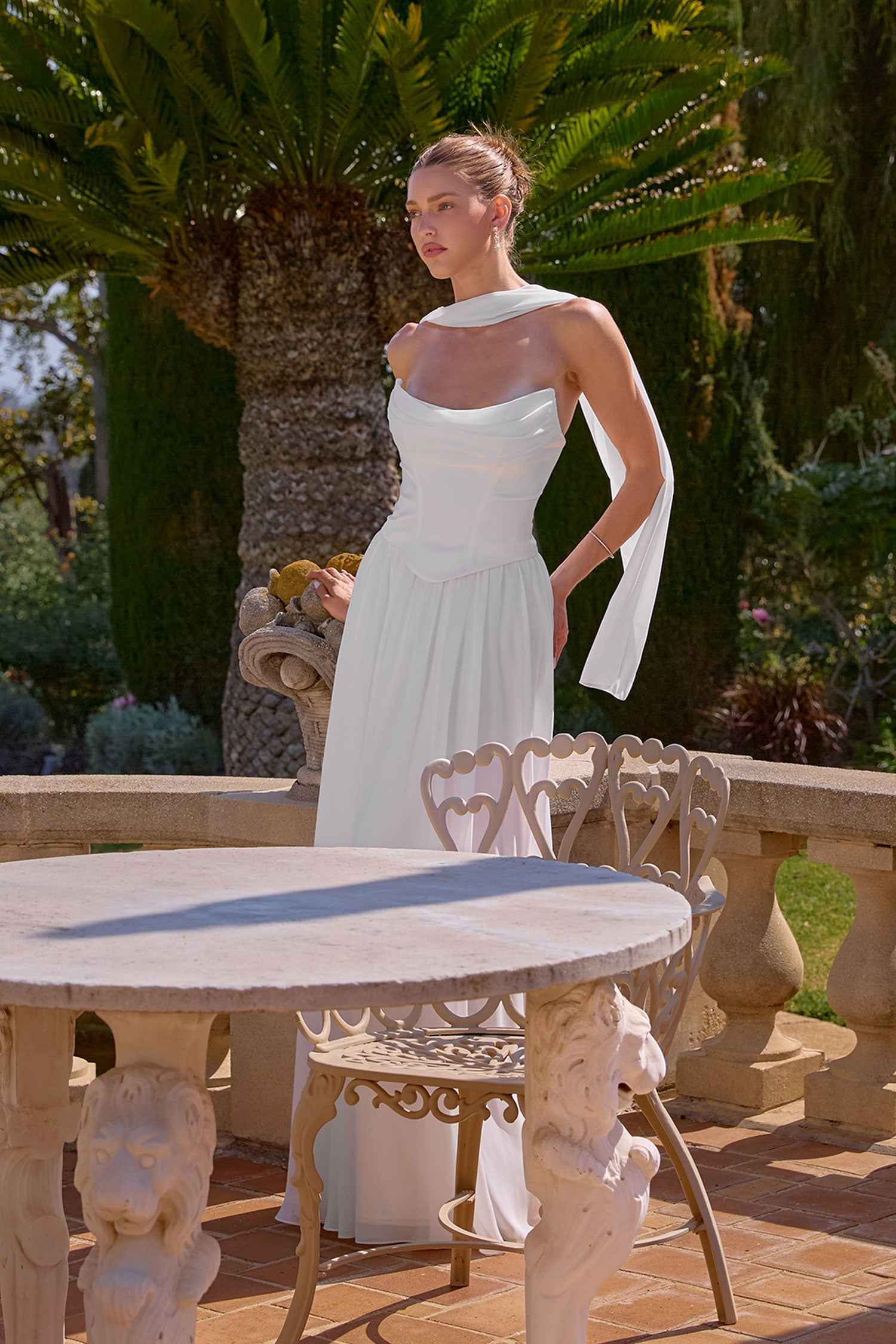 White Chiffon Strapless A-line Gown by Amoris T741W