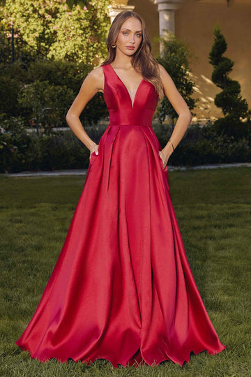 Satin Sleeveless A-line Gown by Amoris T814
