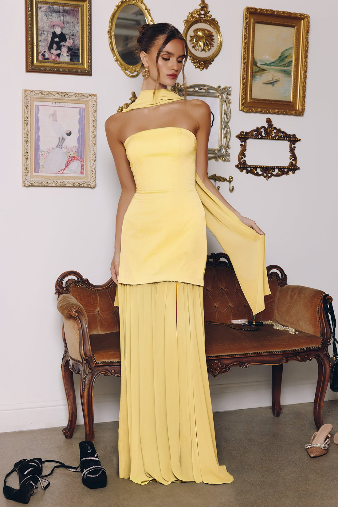 Satin Chiffon Strapless Slit Gown by Amoris T825 - Style LAT825