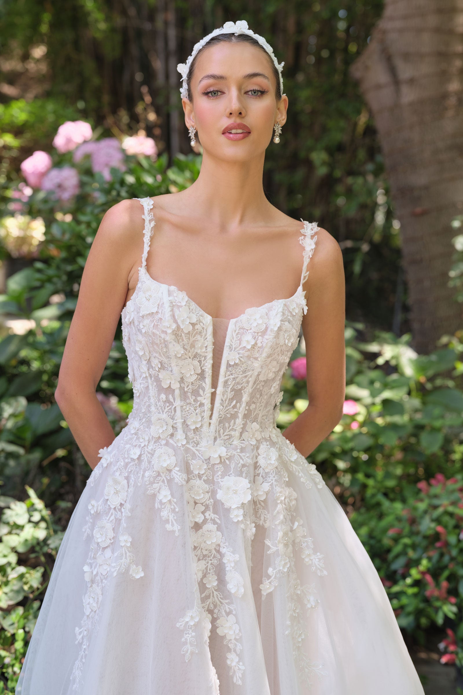 3D Floral V-Neck Bridal Gown by Ladivine WL063 Cinderella Divine