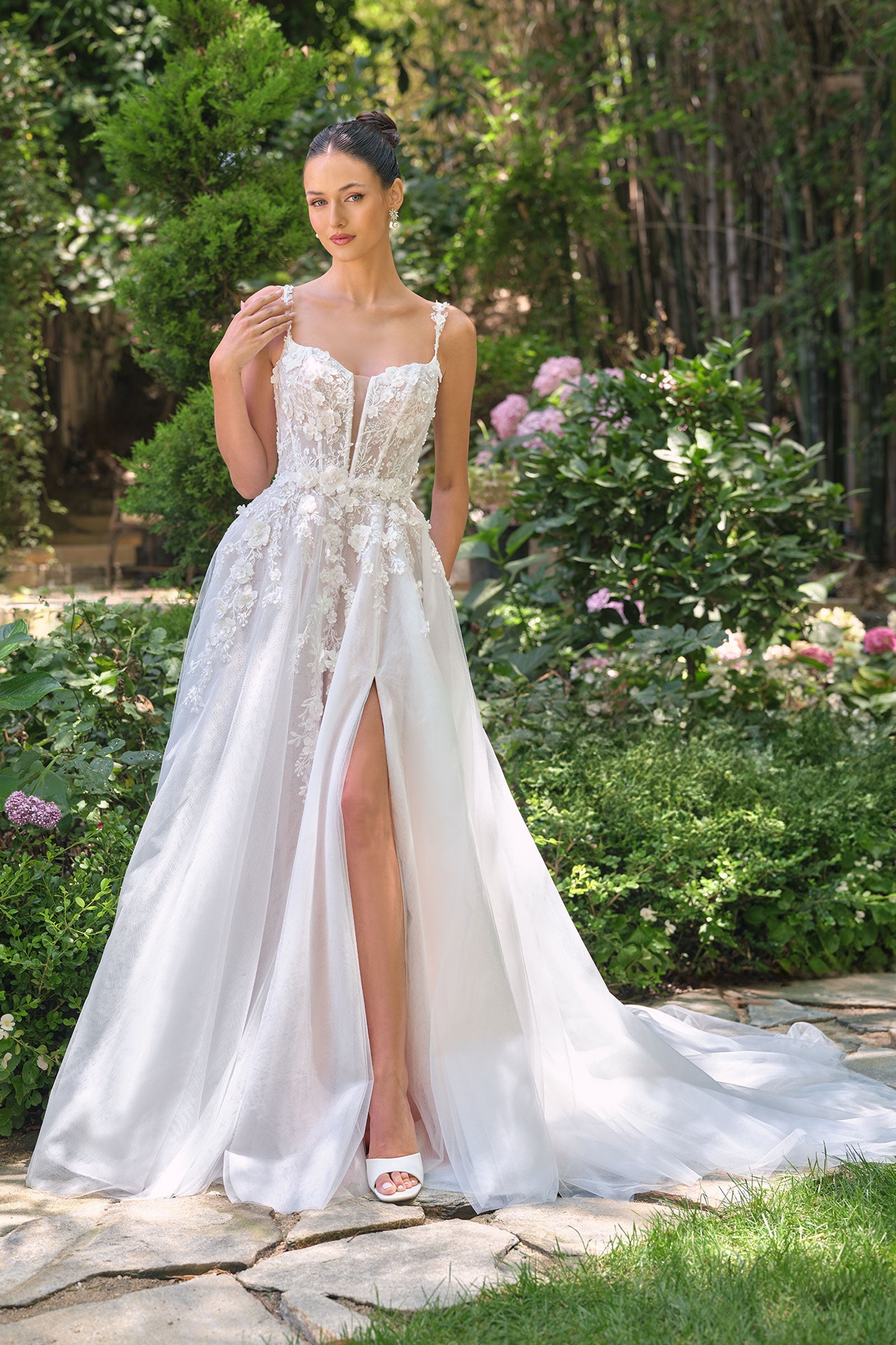 3D Floral V-Neck Bridal Gown by Ladivine WL063 Cinderella Divine