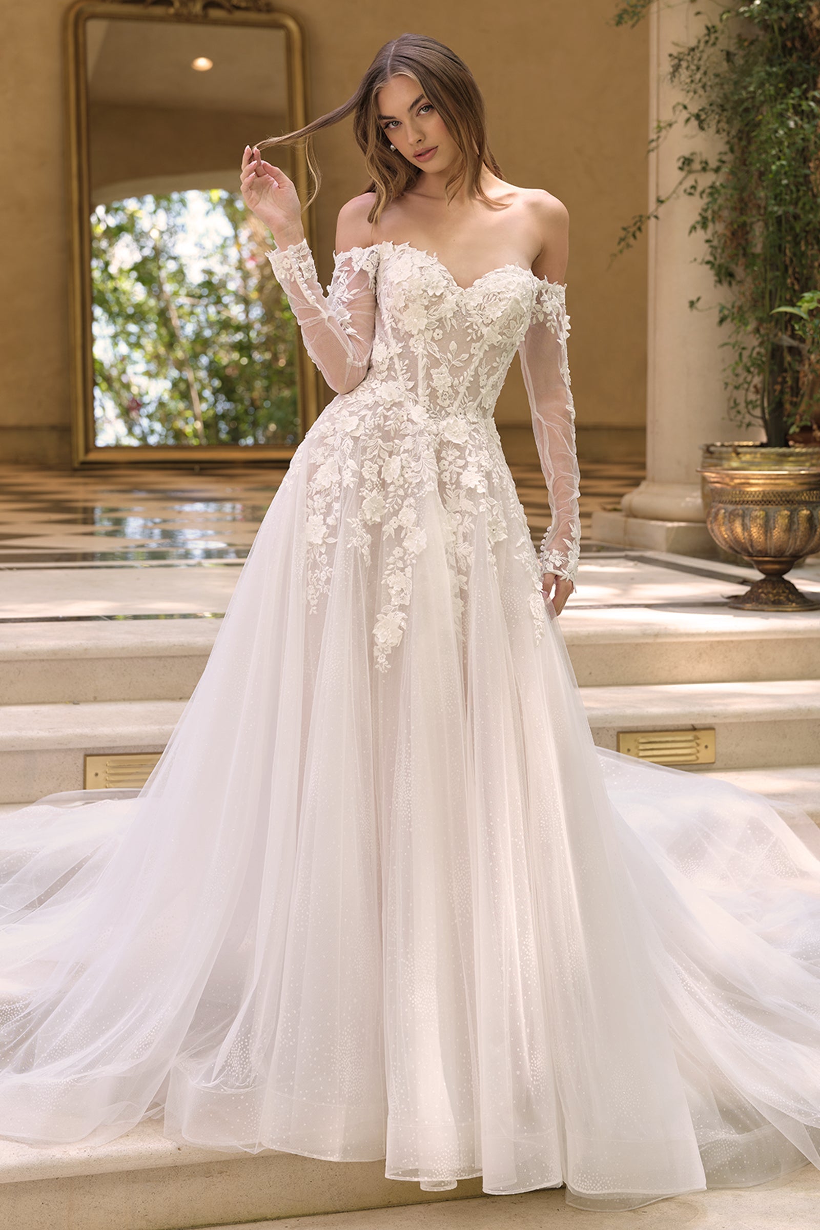 3D Floral Long Sleeve Bridal Gown by Ladivine WL067