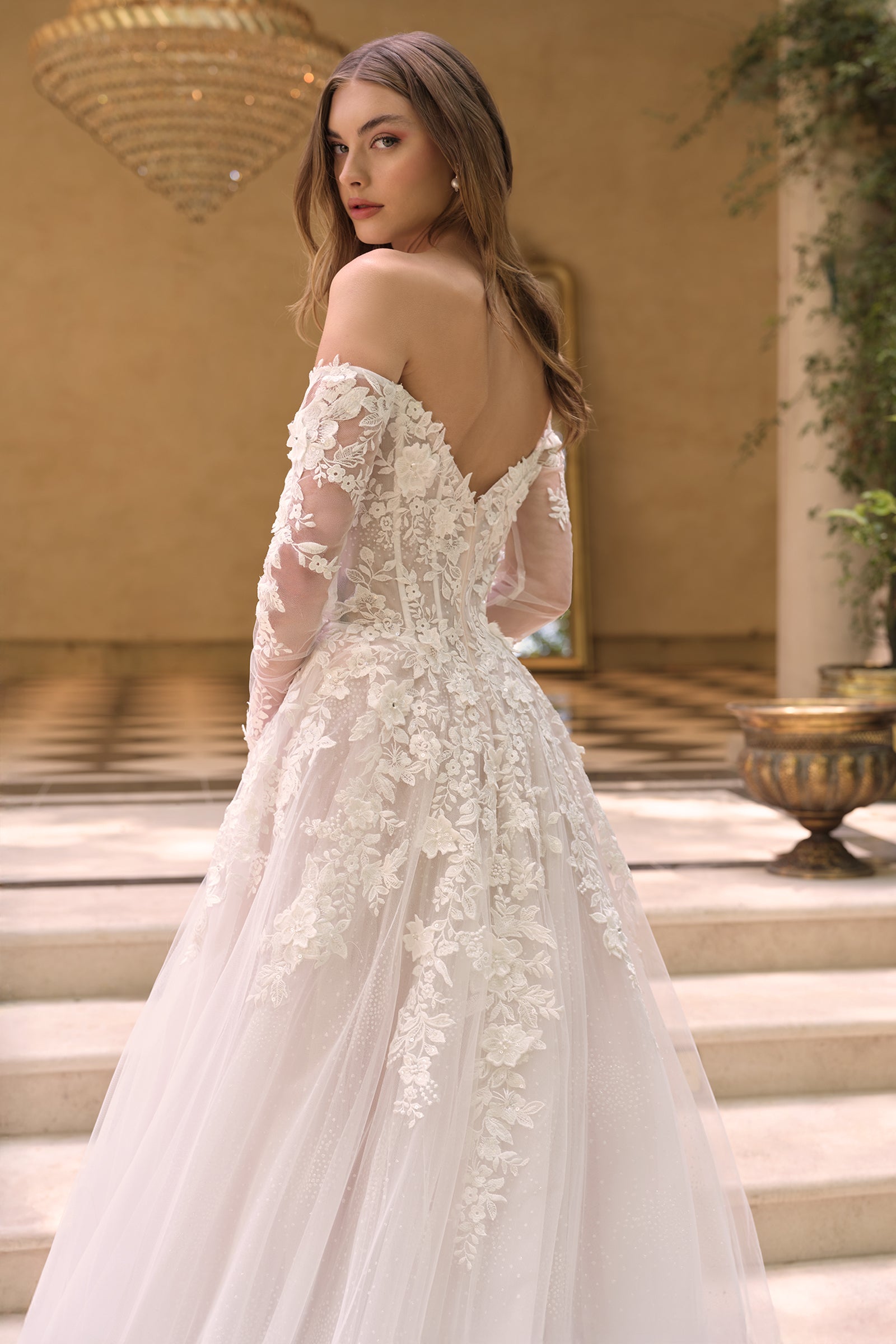 3D Floral Long Sleeve Bridal Gown by Ladivine WL067